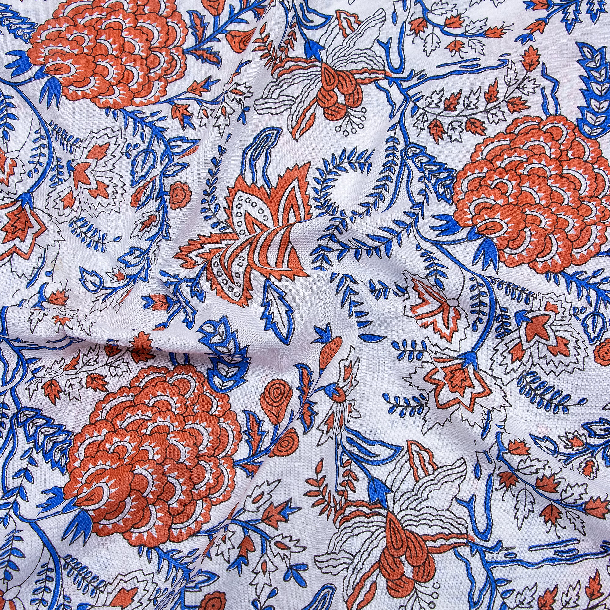 Organic Floral Indian Hand Block Printed Cotton Dress Fabric - Image 3