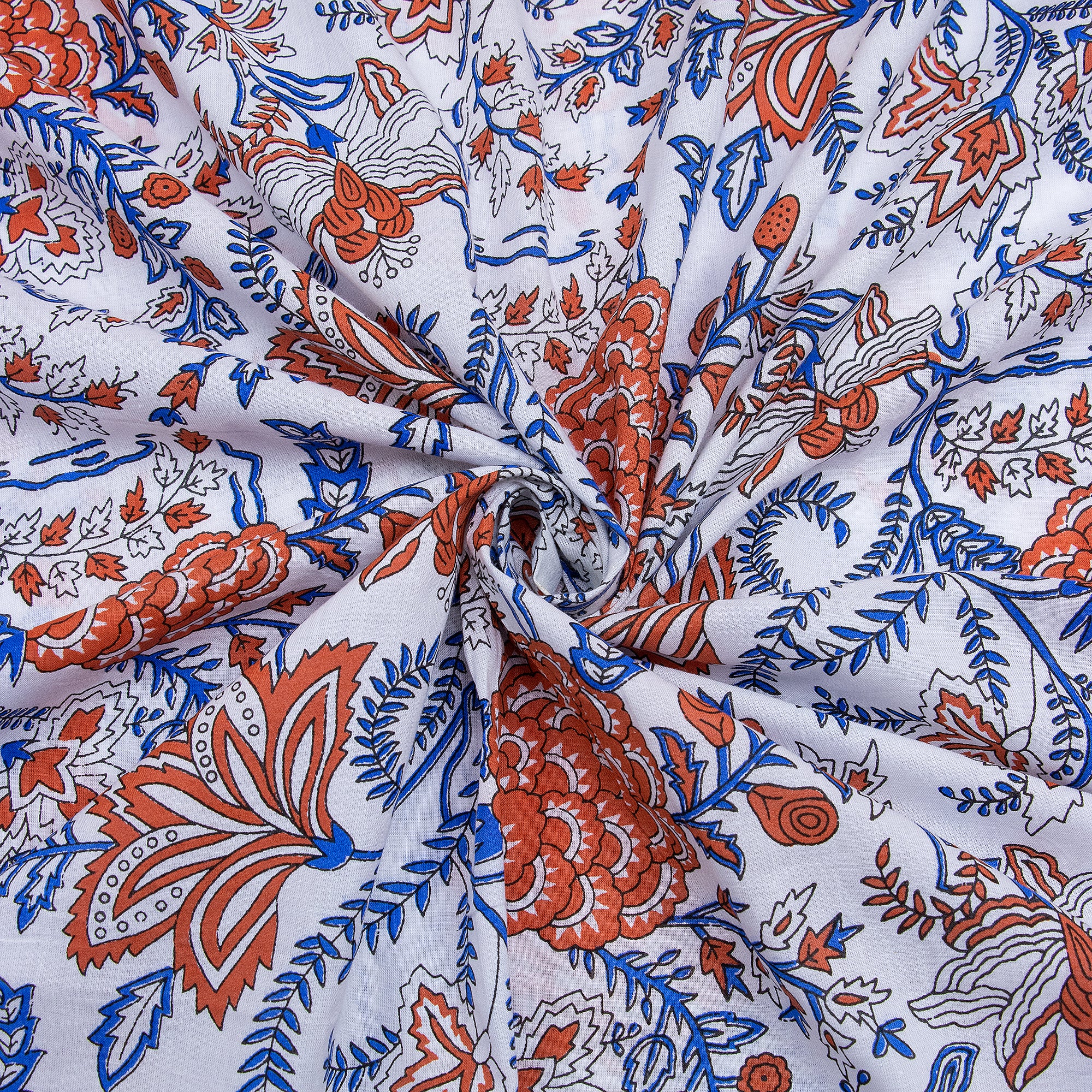 Organic Floral Indian Hand Block Printed Cotton Dress Fabric - Image 5