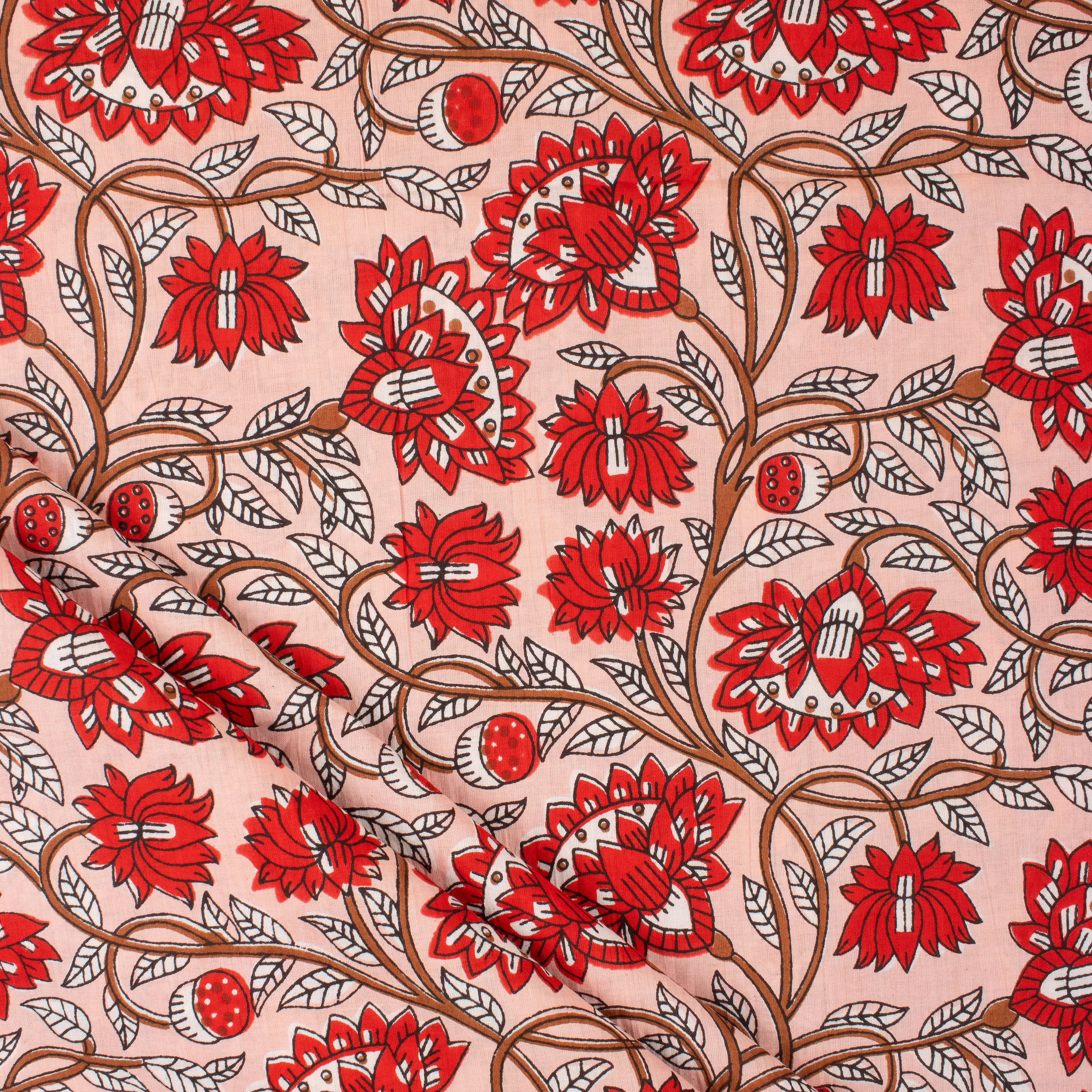 Floral Pure Cotton Block Printed Fabric India
