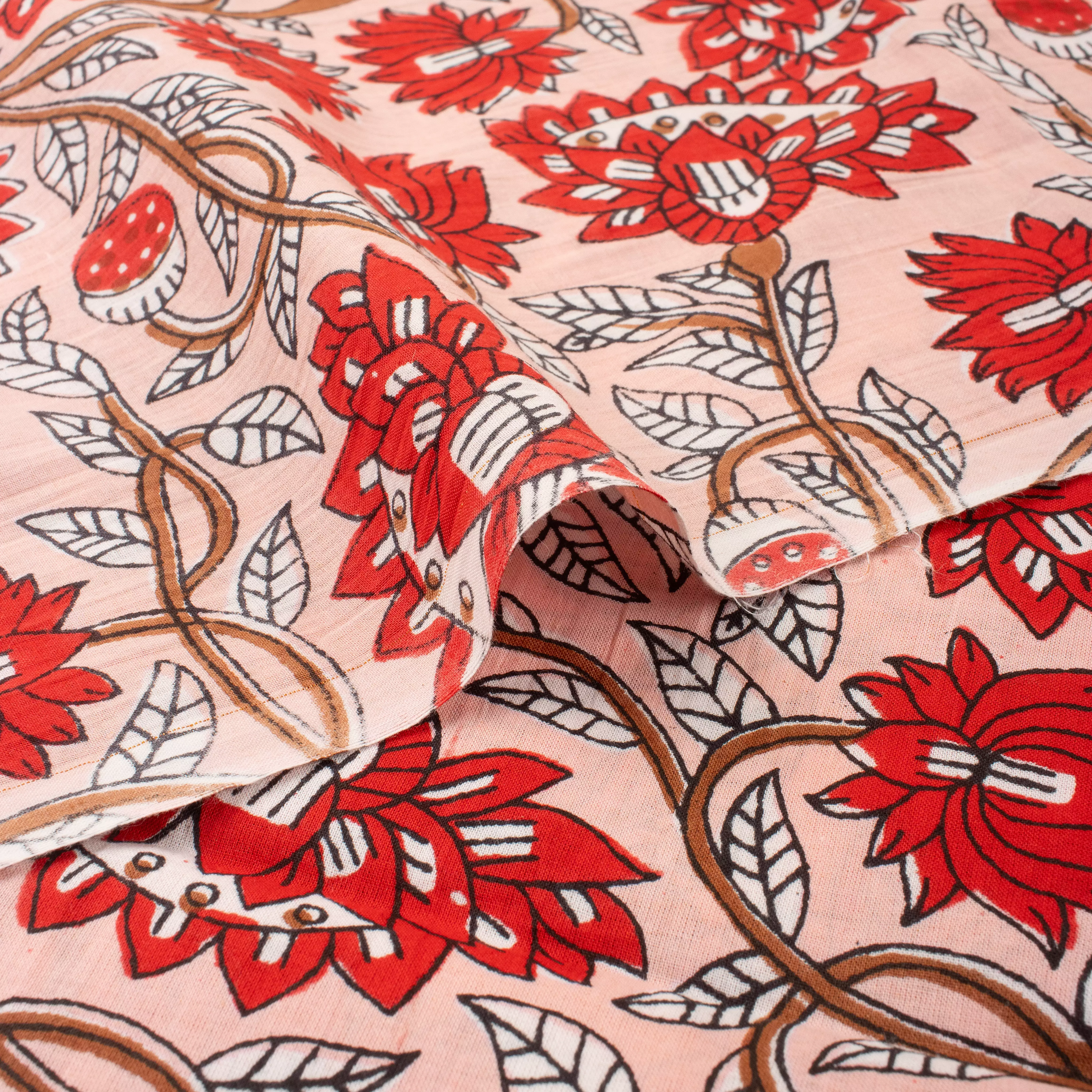 Floral Pure Cotton Block Printed Fabric India - Image 2