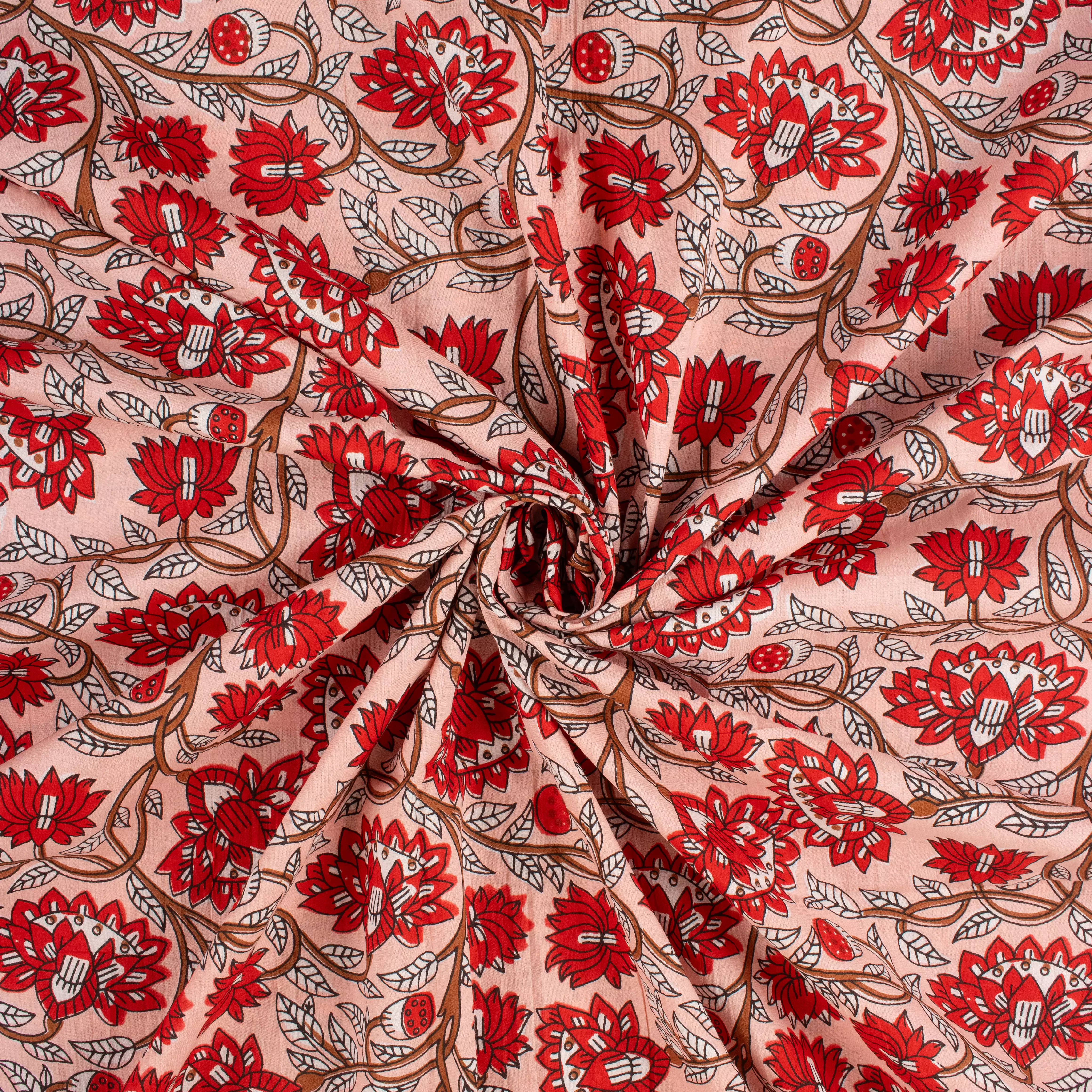 Floral Pure Cotton Block Printed Fabric India - Image 4