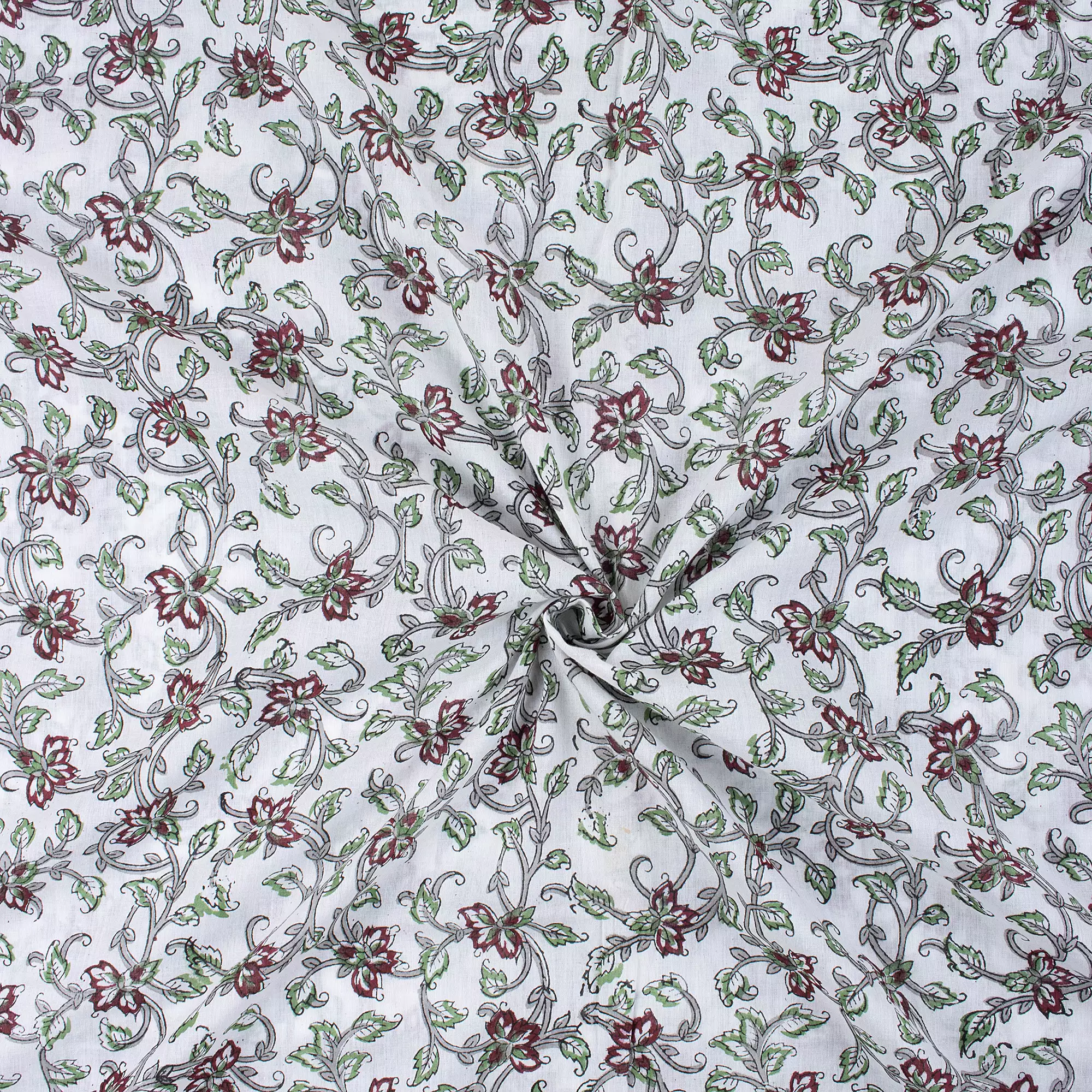 Floral Pure Cotton Hand Block Printed Fabric - Image 3