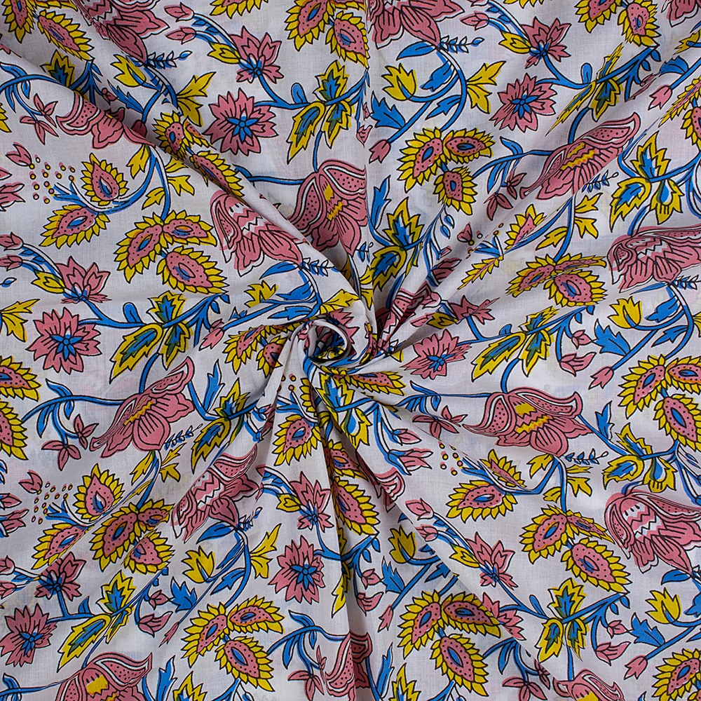 Red Floral Pure Cotton Hand Block Printed Fabric by Yard - Image 4