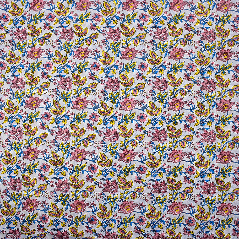 Red Floral Pure Cotton Hand Block Printed Fabric by Yard - Image 5