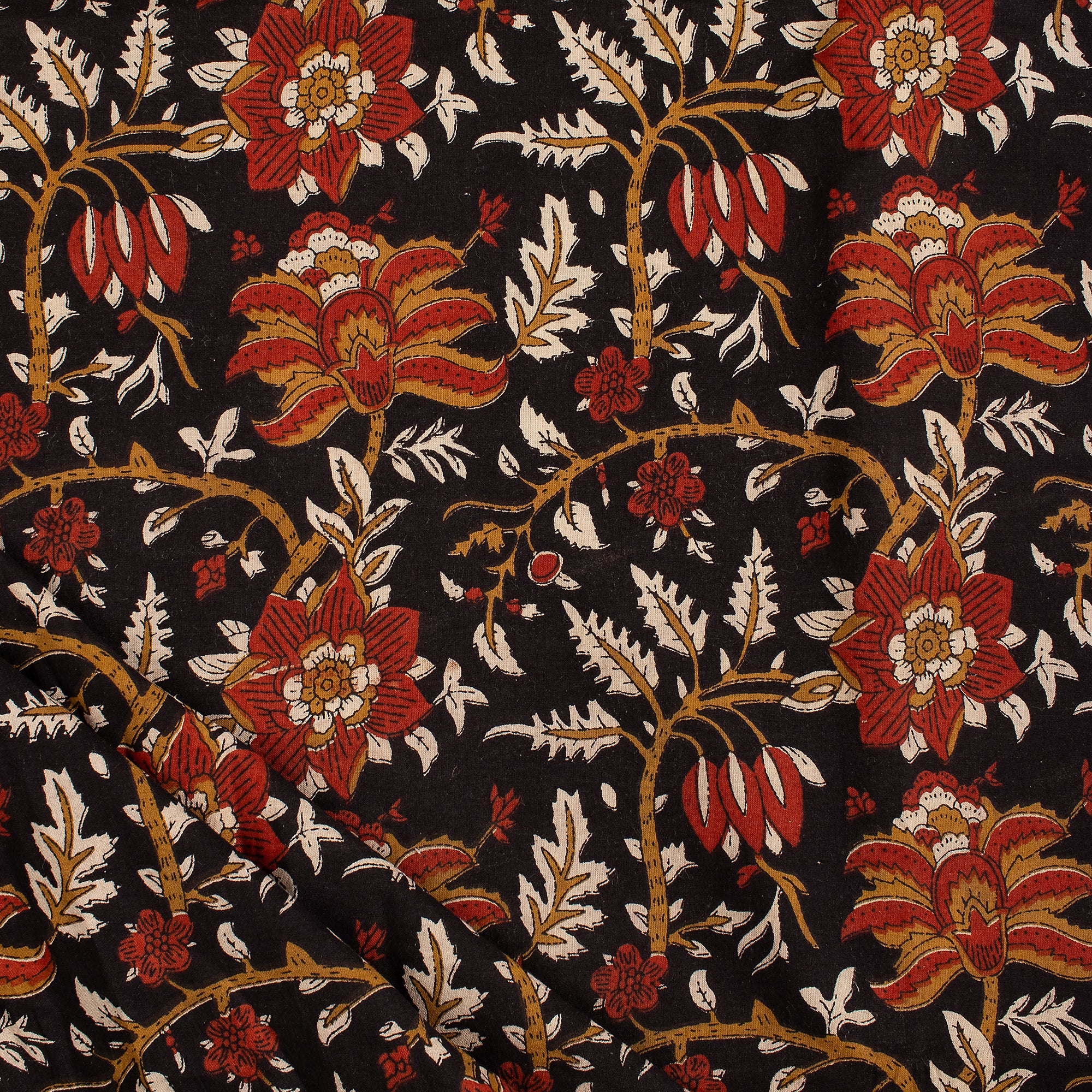 Floral Pure Cotton Hand Printed Bagru Fabric - Image 2