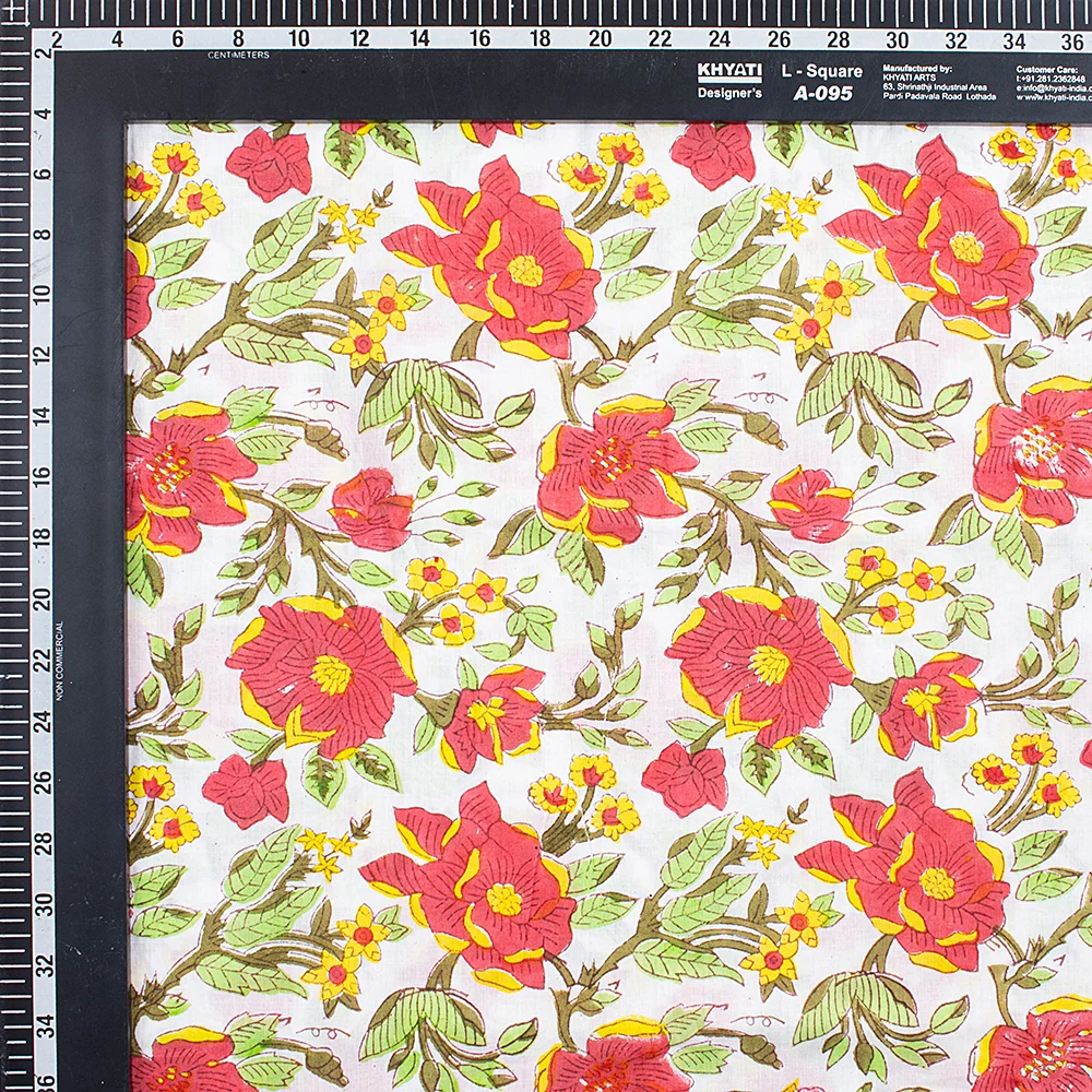 Floral Hand Blocked Natural Cotton Printed Indian Fabric for Dress - Image 2