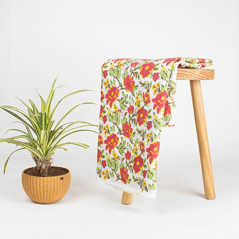Floral Hand Blocked Natural Cotton Printed Indian Fabric for Dress - Image 3