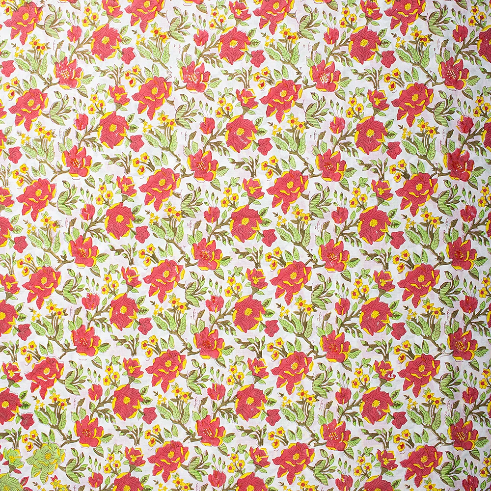 Floral Hand Blocked Natural Cotton Printed Indian Fabric for Dress - Image 4