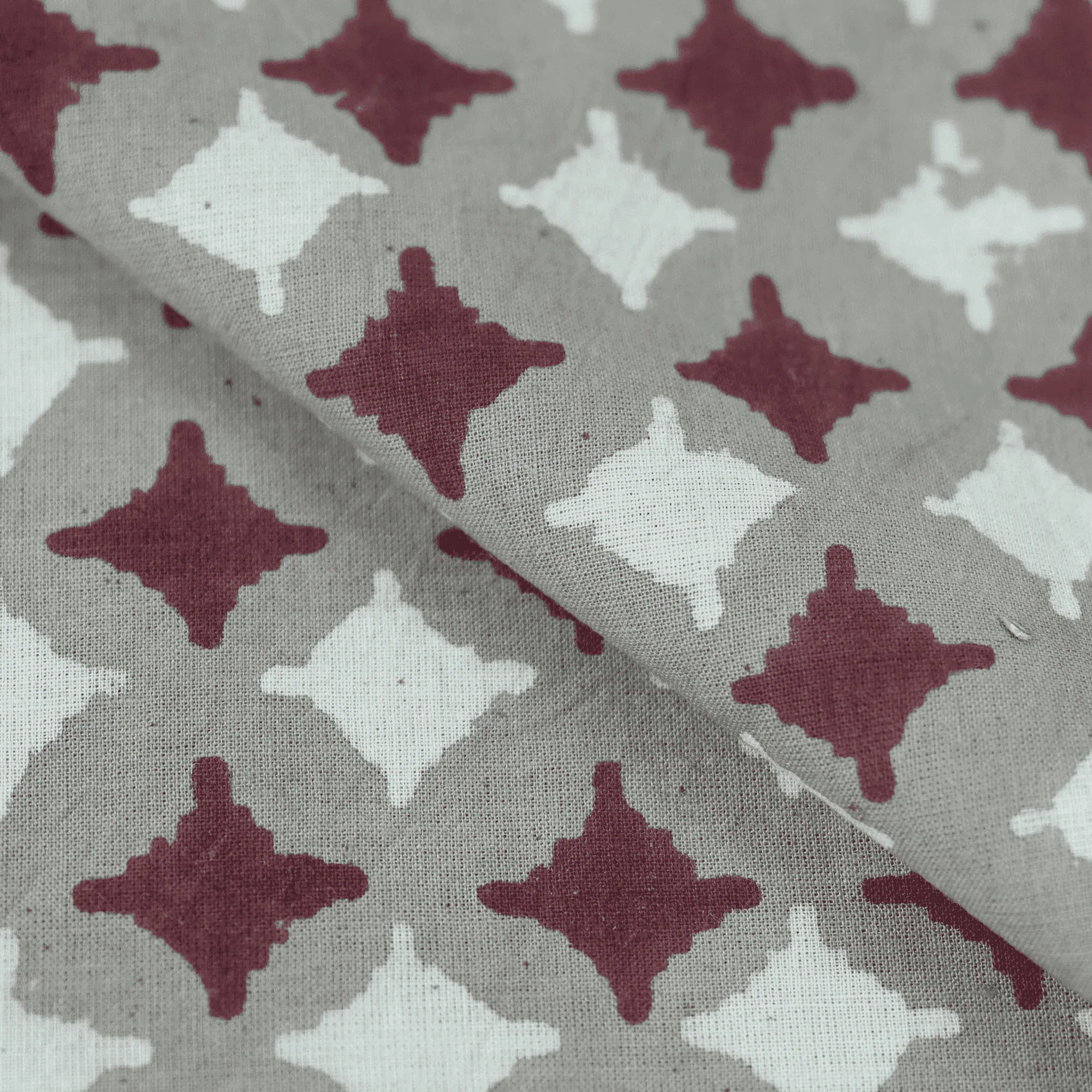 Geometrical Indian Hand Printed Pure Cotton Kashish Red Fabric for Kaftan - Image 3