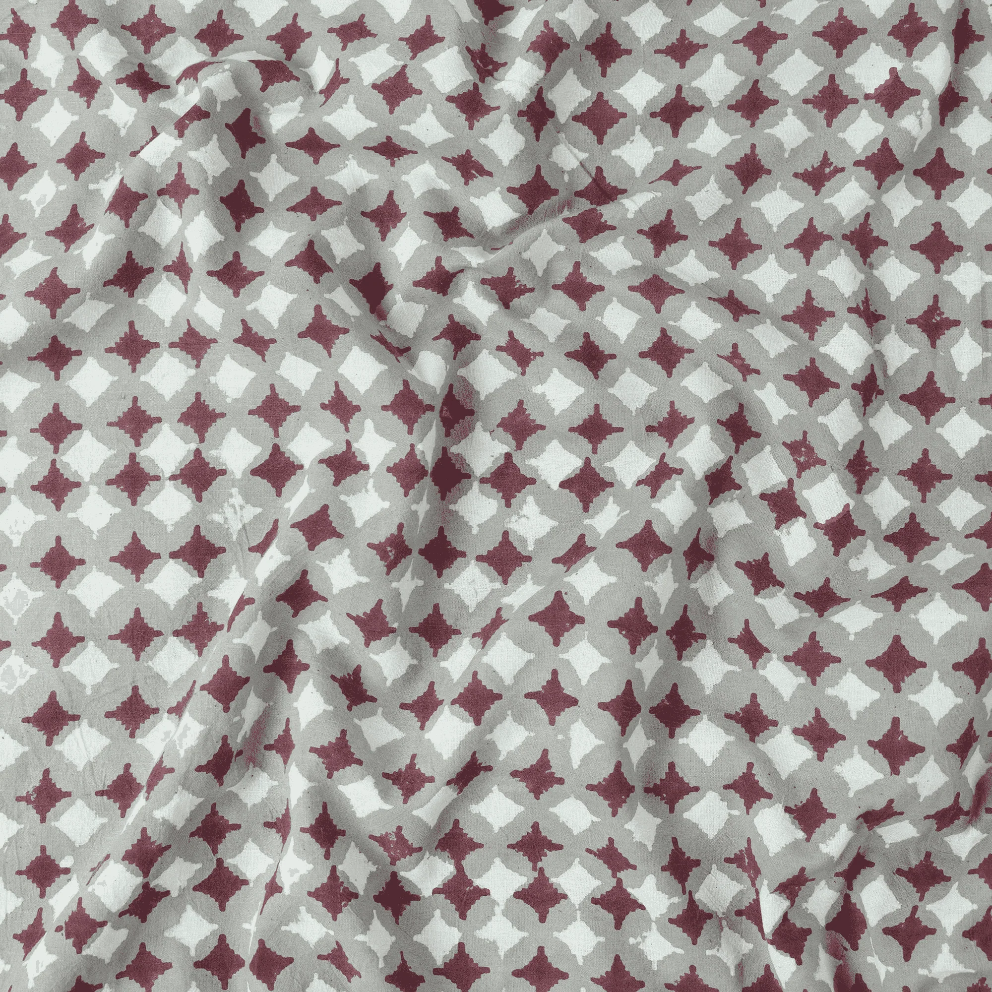 Geometrical Indian Hand Printed Pure Cotton Kashish Red Fabric for Kaftan - Image 4