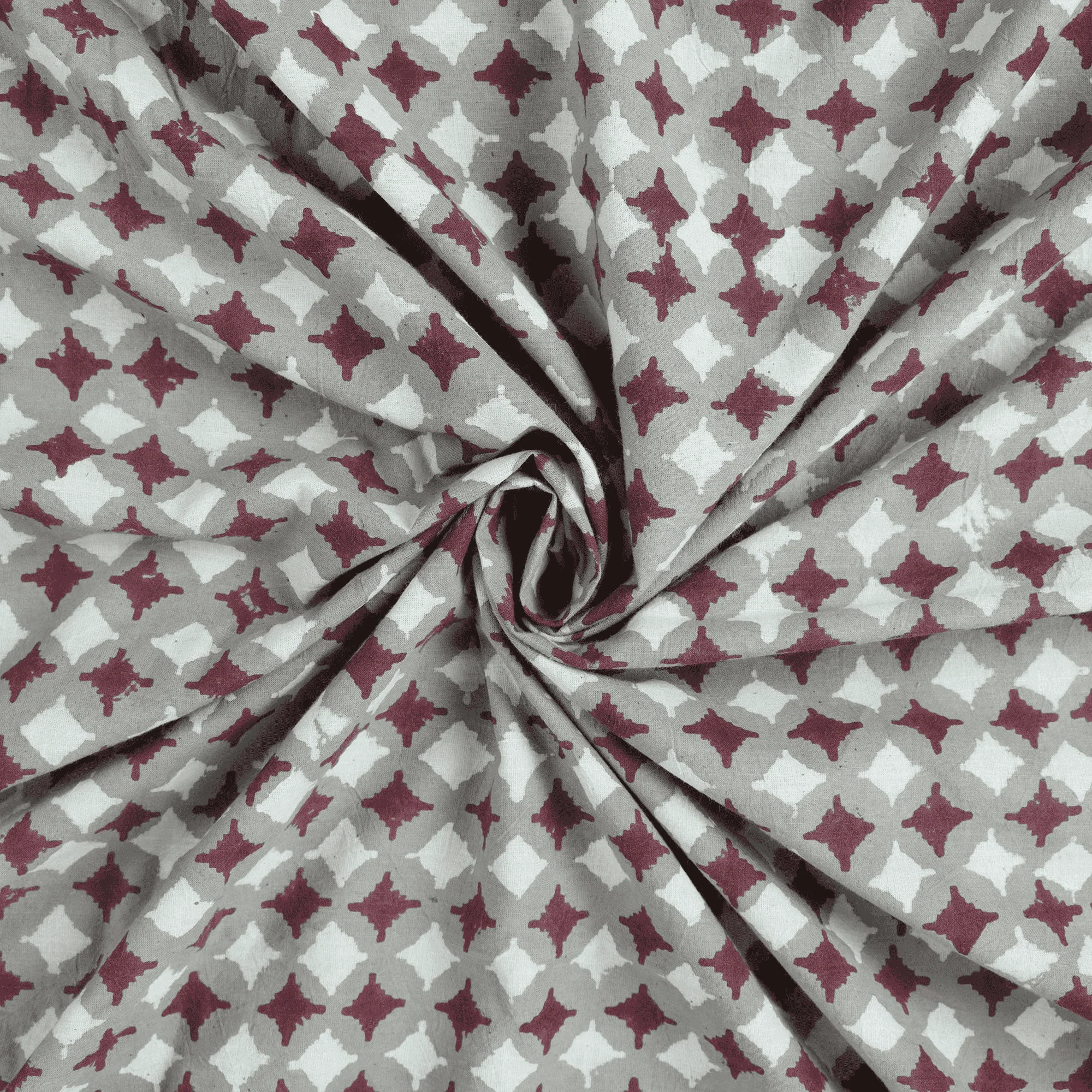 Geometrical Indian Hand Printed Pure Cotton Kashish Red Fabric for Kaftan - Image 5