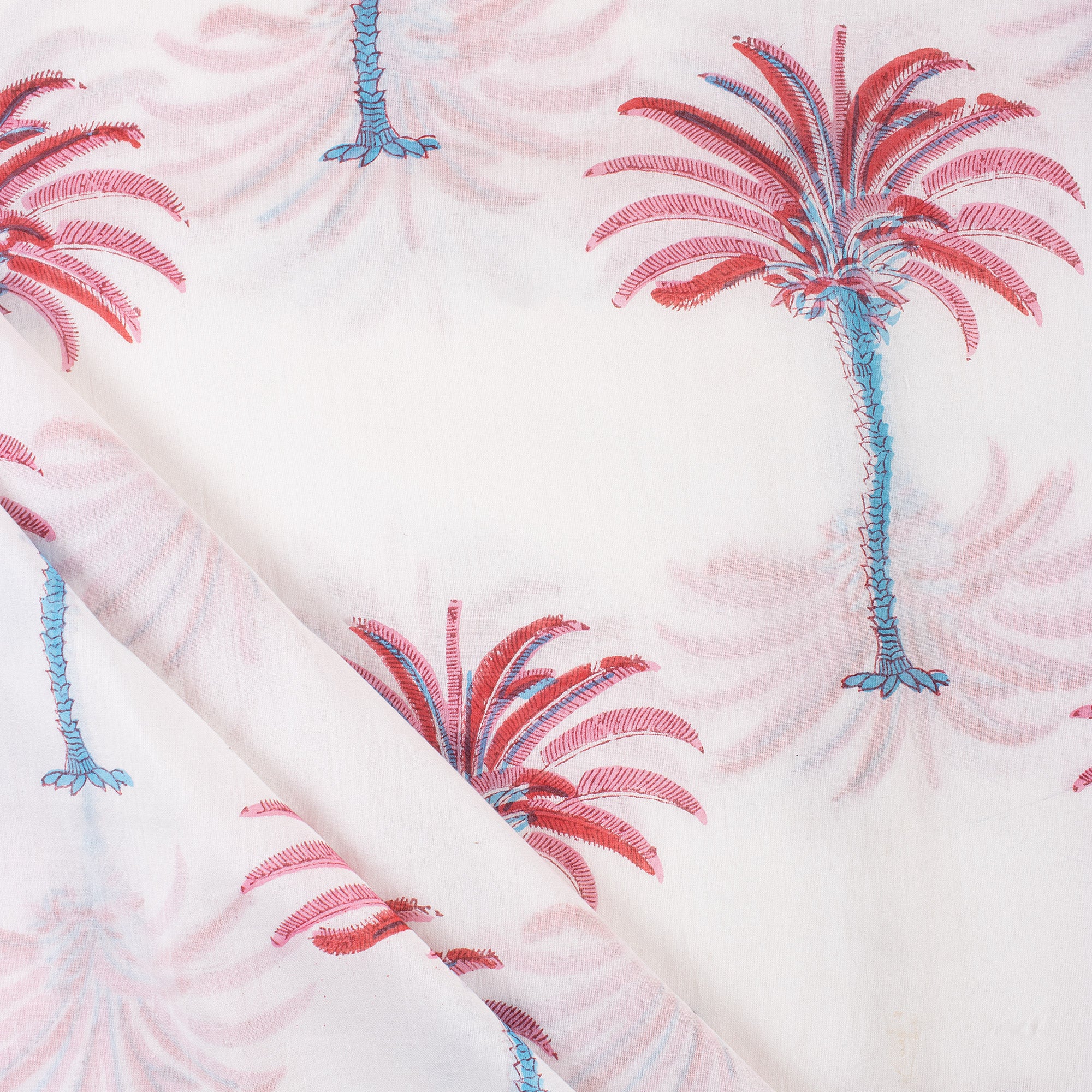 Palm Tree Hand Block Print Cotton Fabric Material