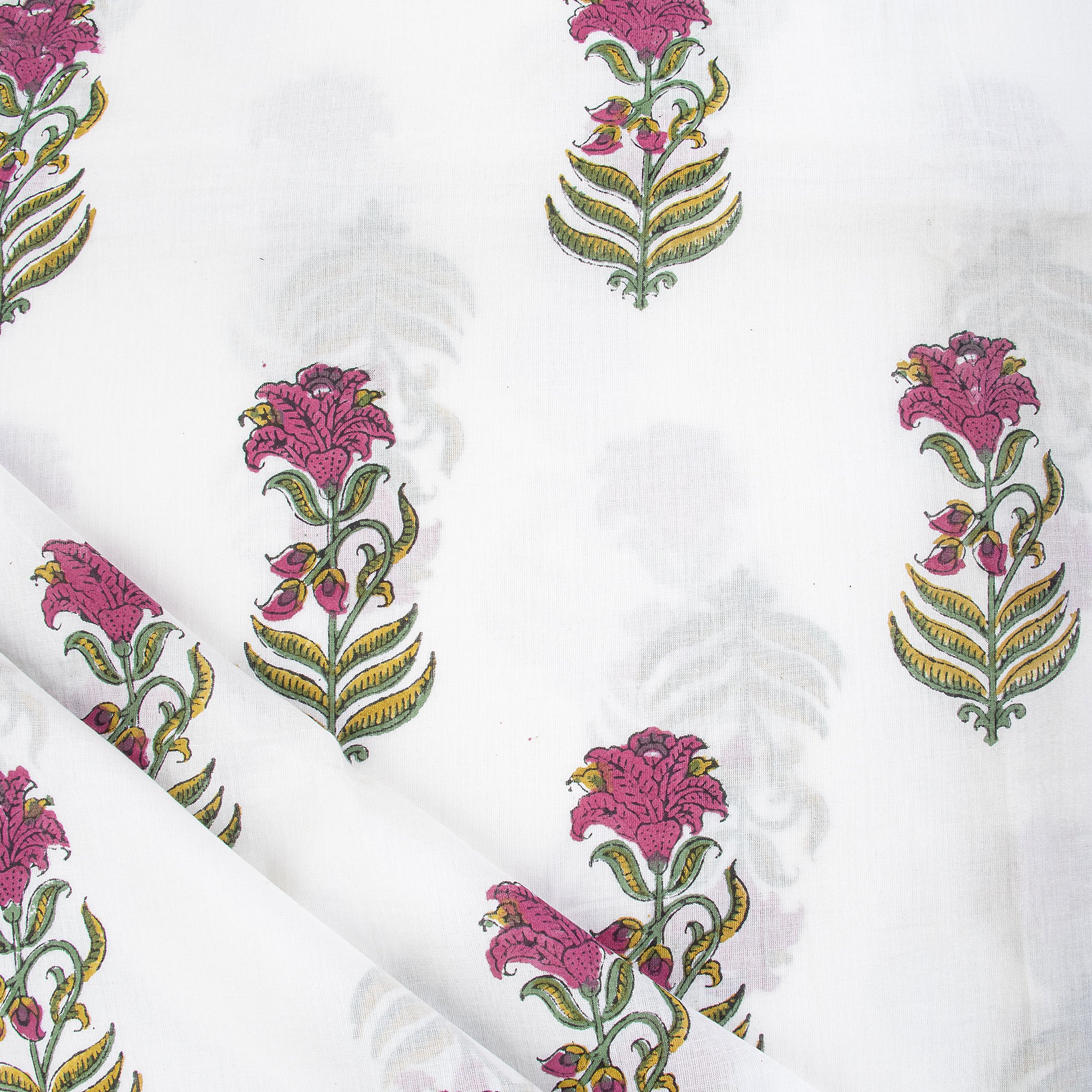 Organic Floral Hand Block Printed Cotton Fabric for Kimono Dress