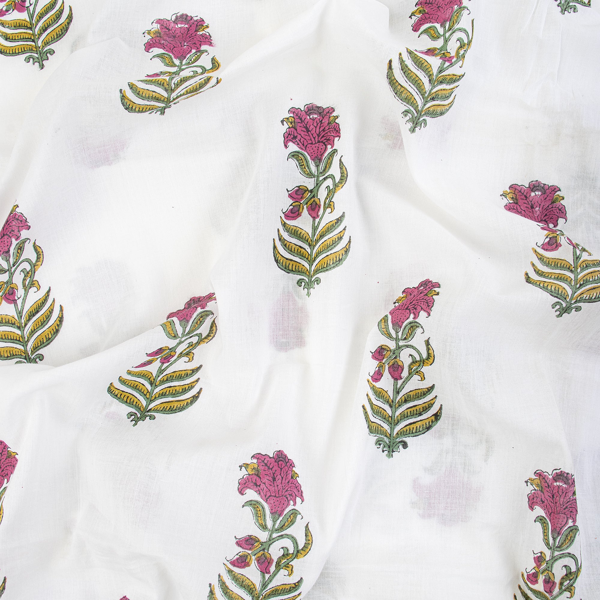 Organic Floral Hand Block Printed Cotton Fabric for Kimono Dress - Image 3