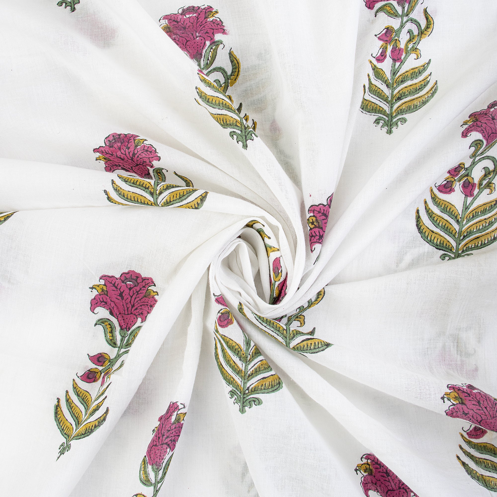 Organic Floral Hand Block Printed Cotton Fabric for Kimono Dress - Image 4