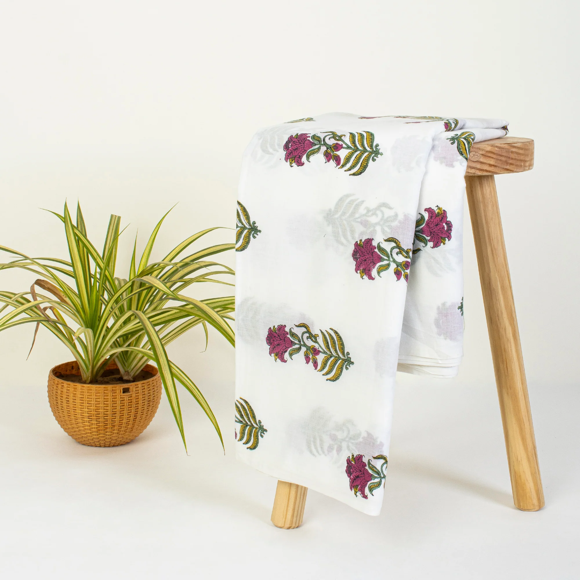 Organic Floral Hand Block Printed Cotton Fabric for Kimono Dress - Image 6