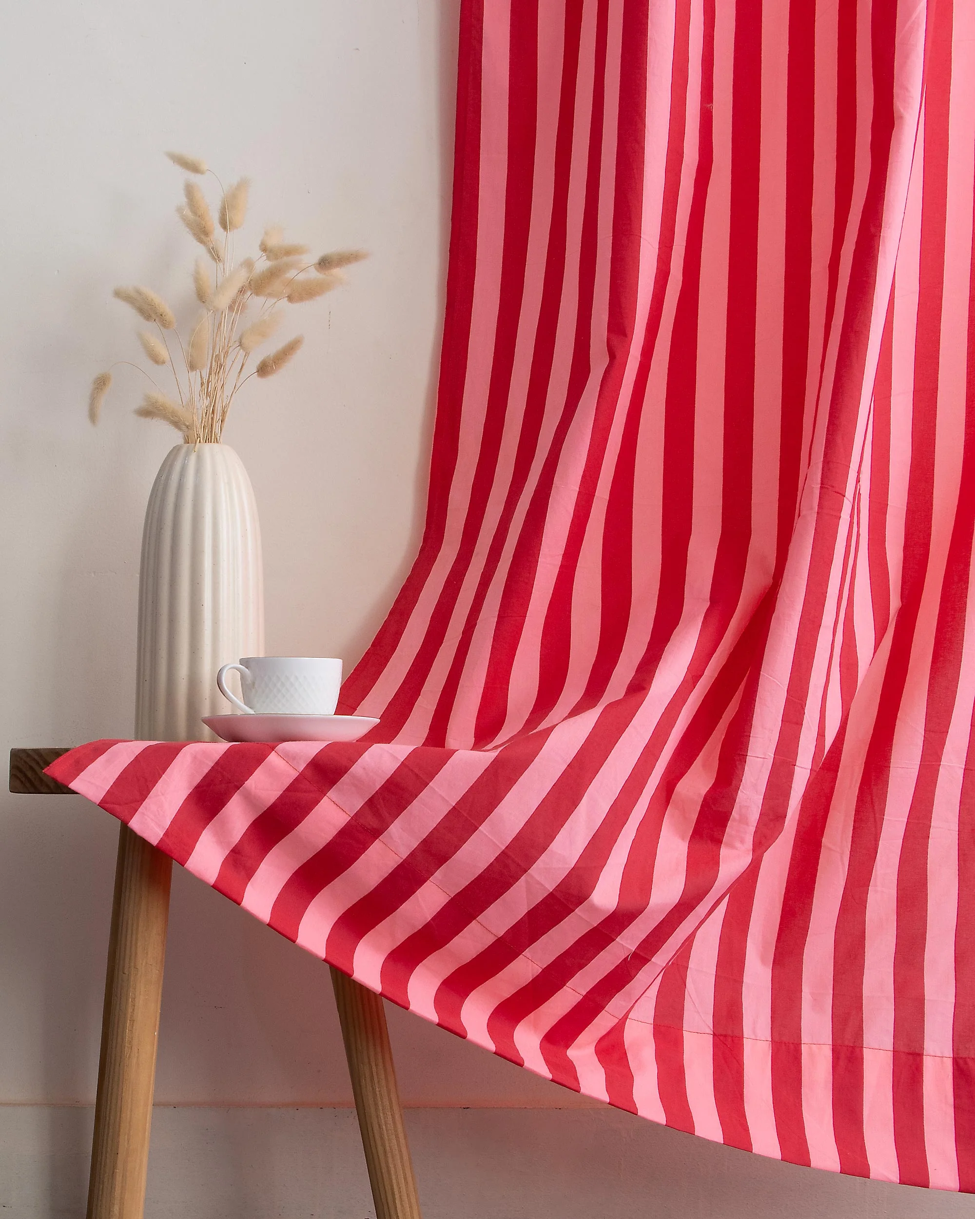 Red Striped Block Printed Cotton Curtains - Image 4
