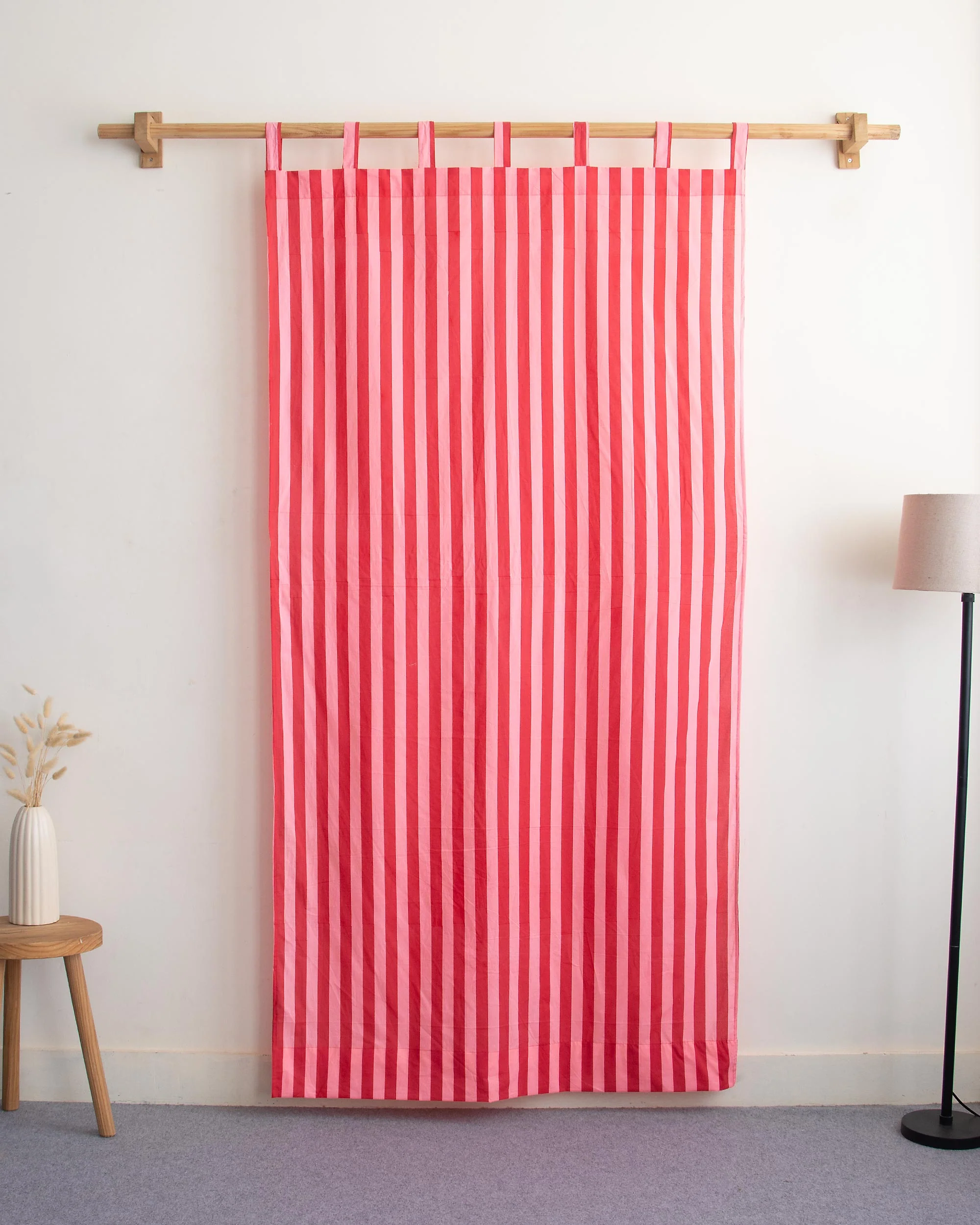 Red Striped Block Printed Cotton Curtains - Image 5
