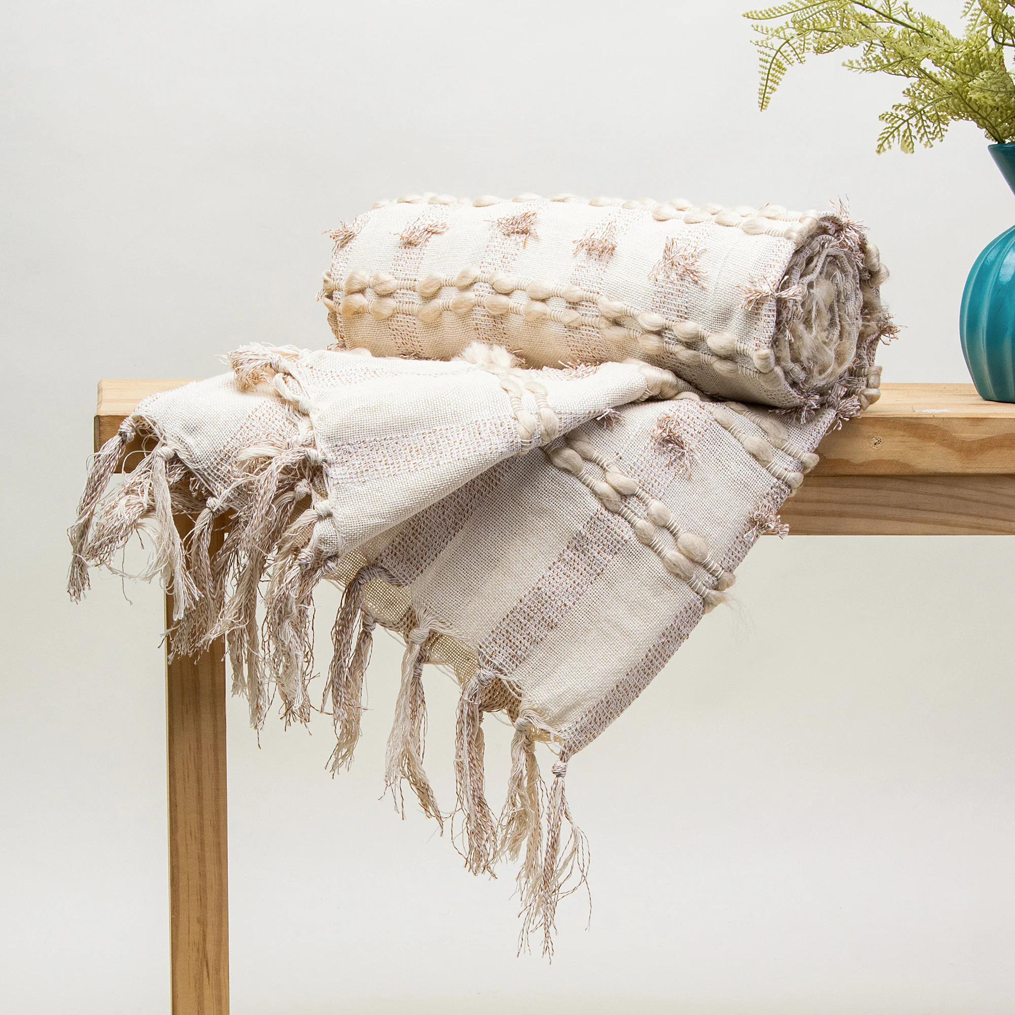 Reversible Indian Boho Cotton Woven Throw Blanket - Image 5