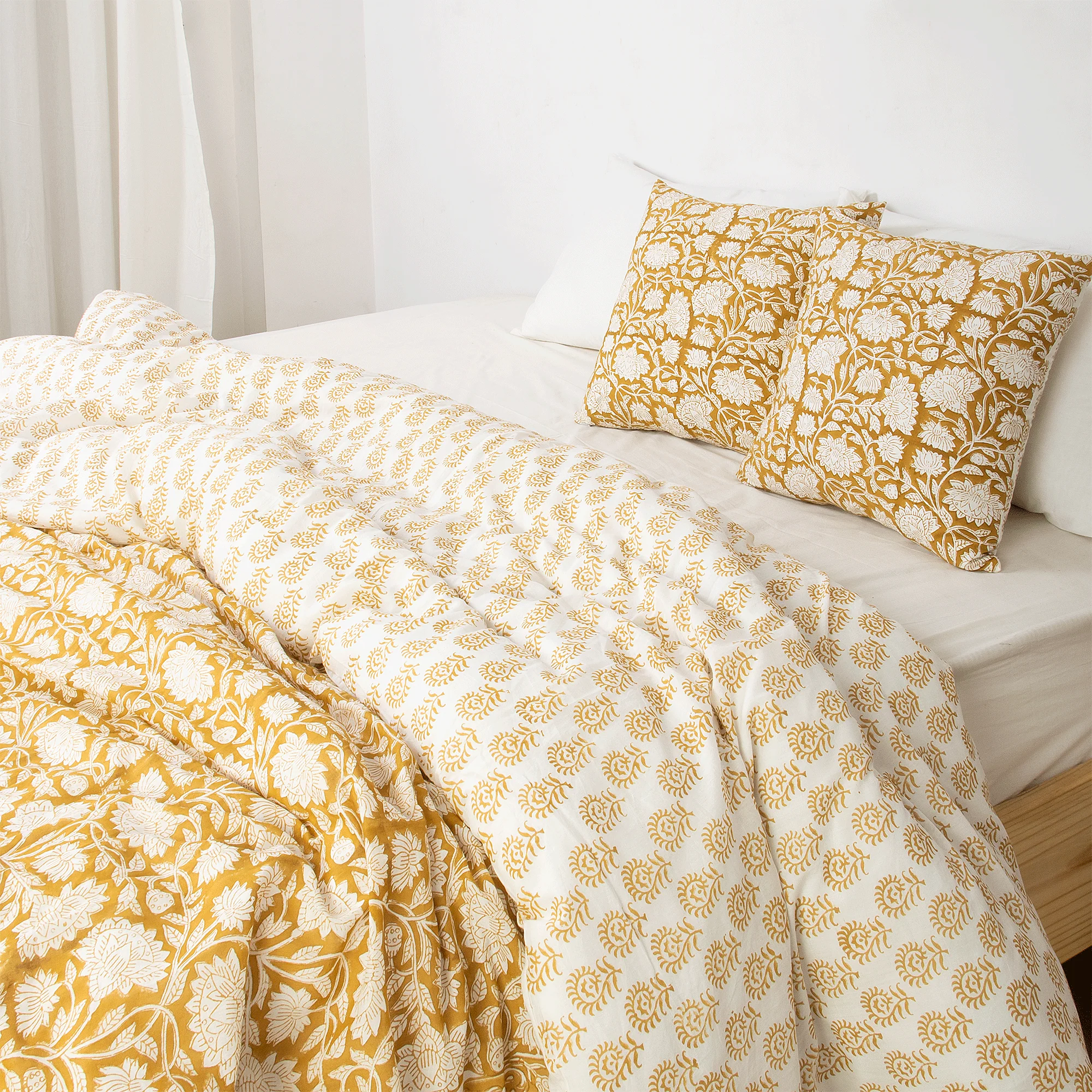 Hand Block Printed Floral Cotton Duvet Cover - Image 2