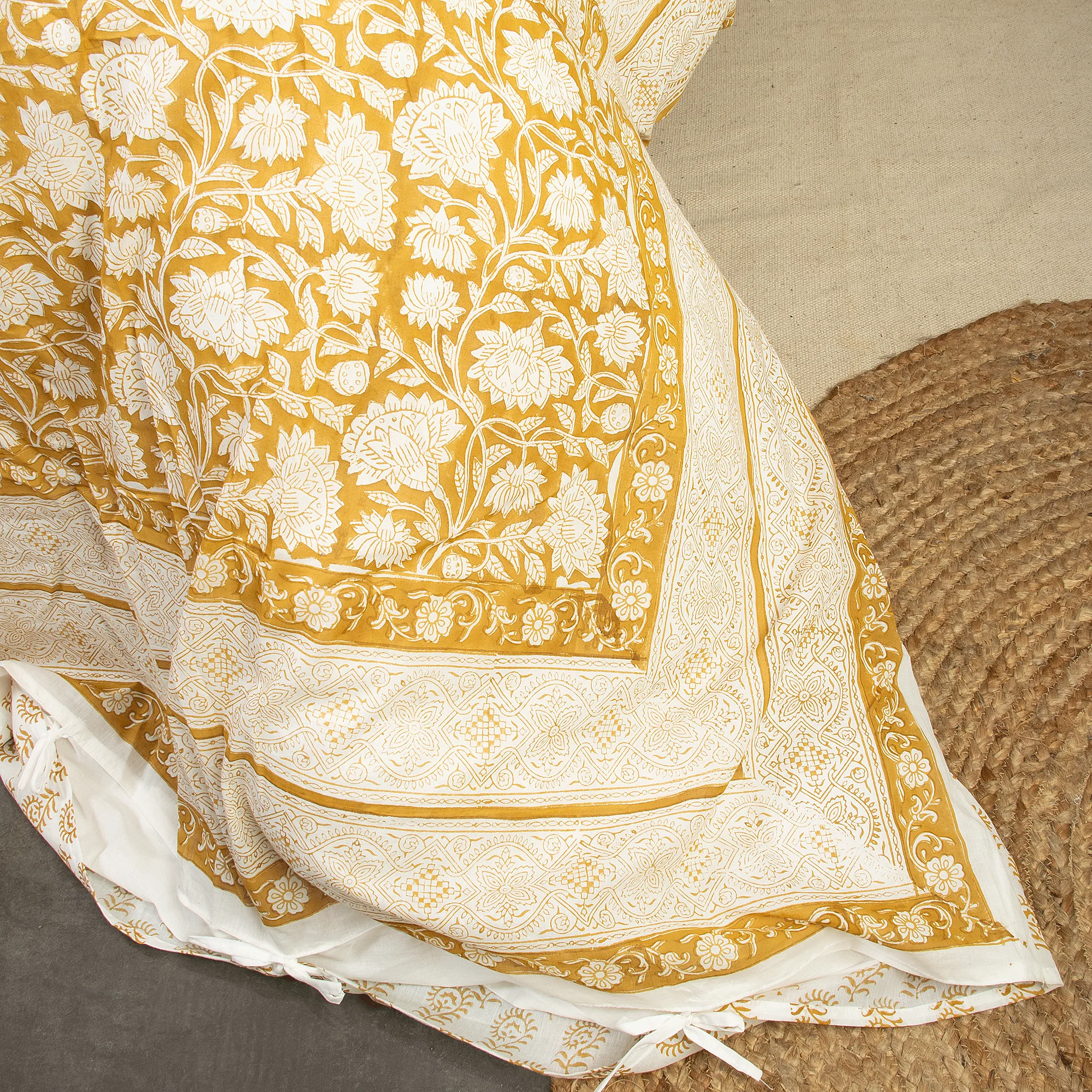 Hand Block Printed Floral Cotton Duvet Cover - Image 3