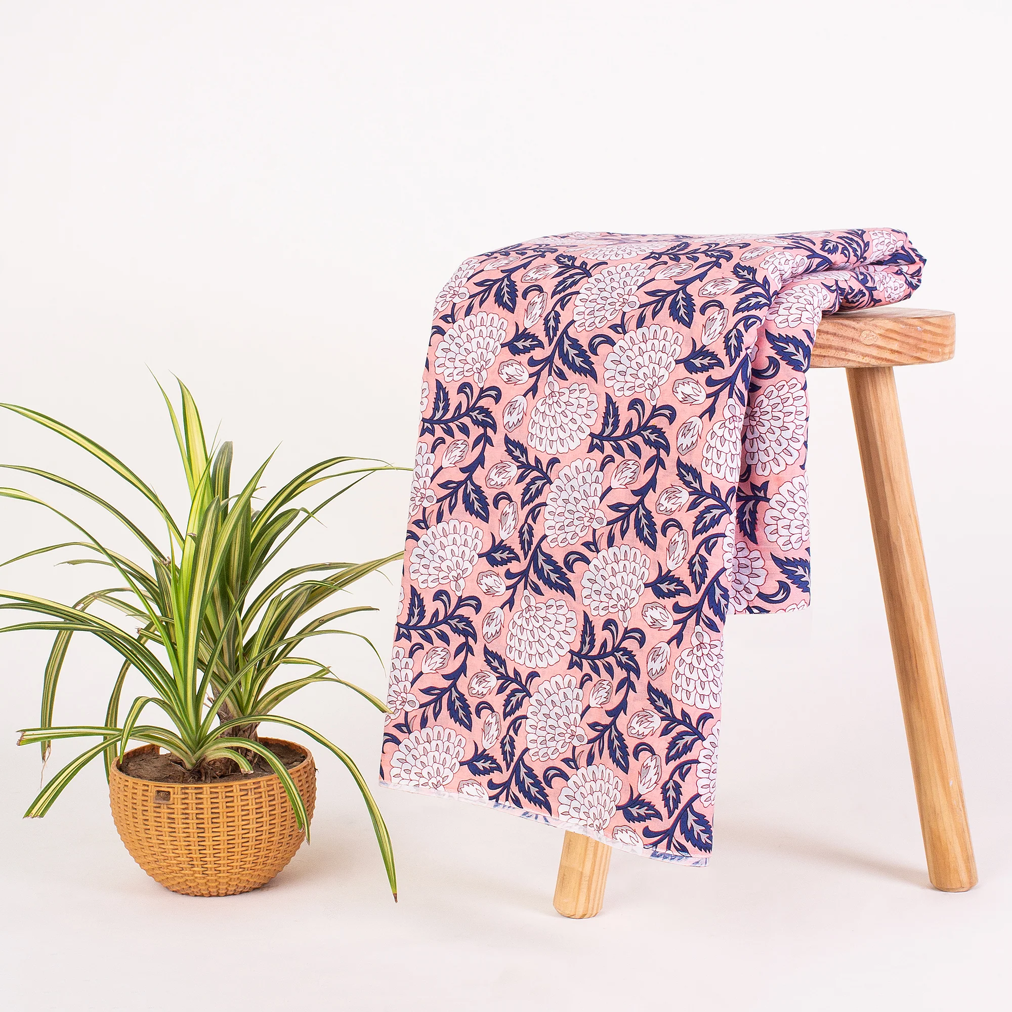 Jaipuri Unstitched Block Print Floral Fabric - Image 2