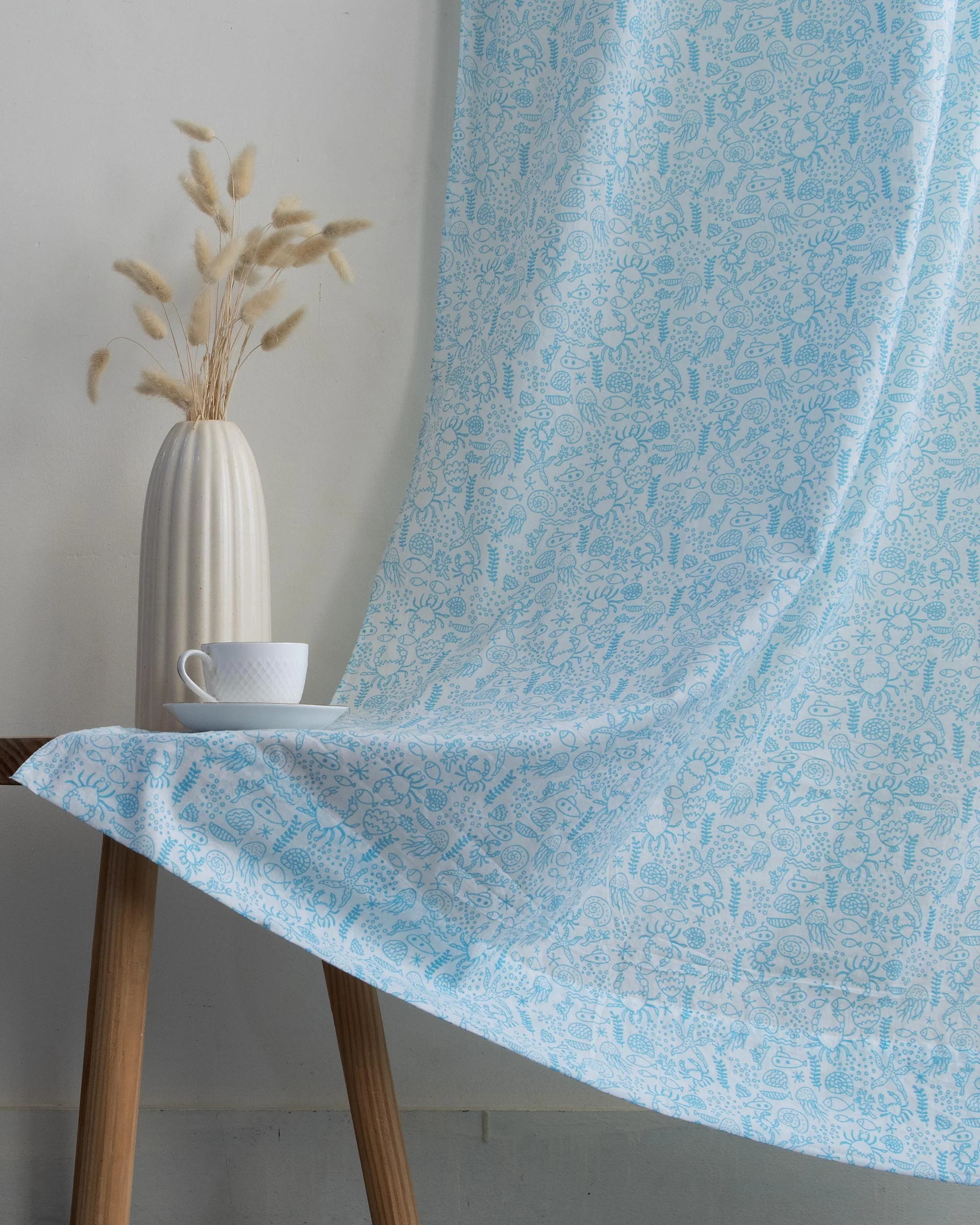 Sea Life Hand Block Printed Cotton Curtians - Image 4
