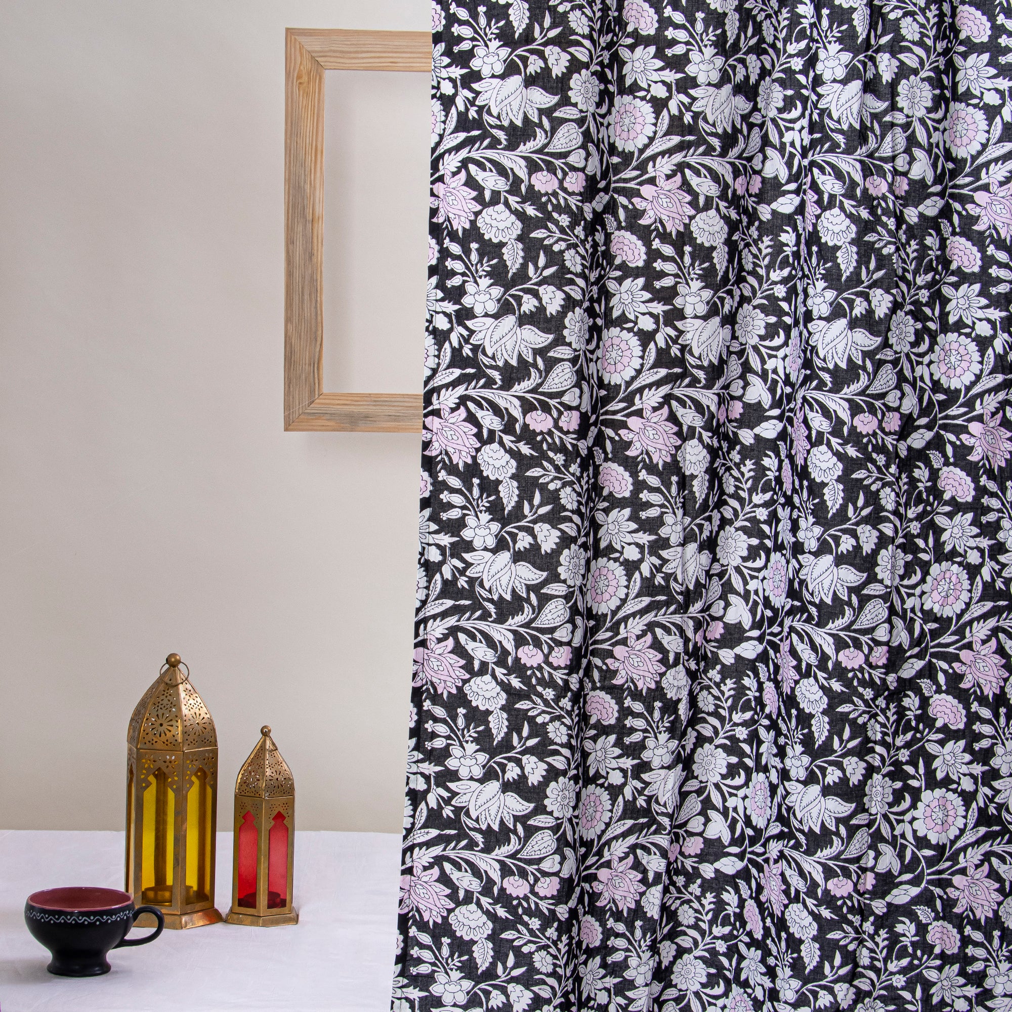 Set of 2 Indian Hand Block Print Floral Curtains - Image 5