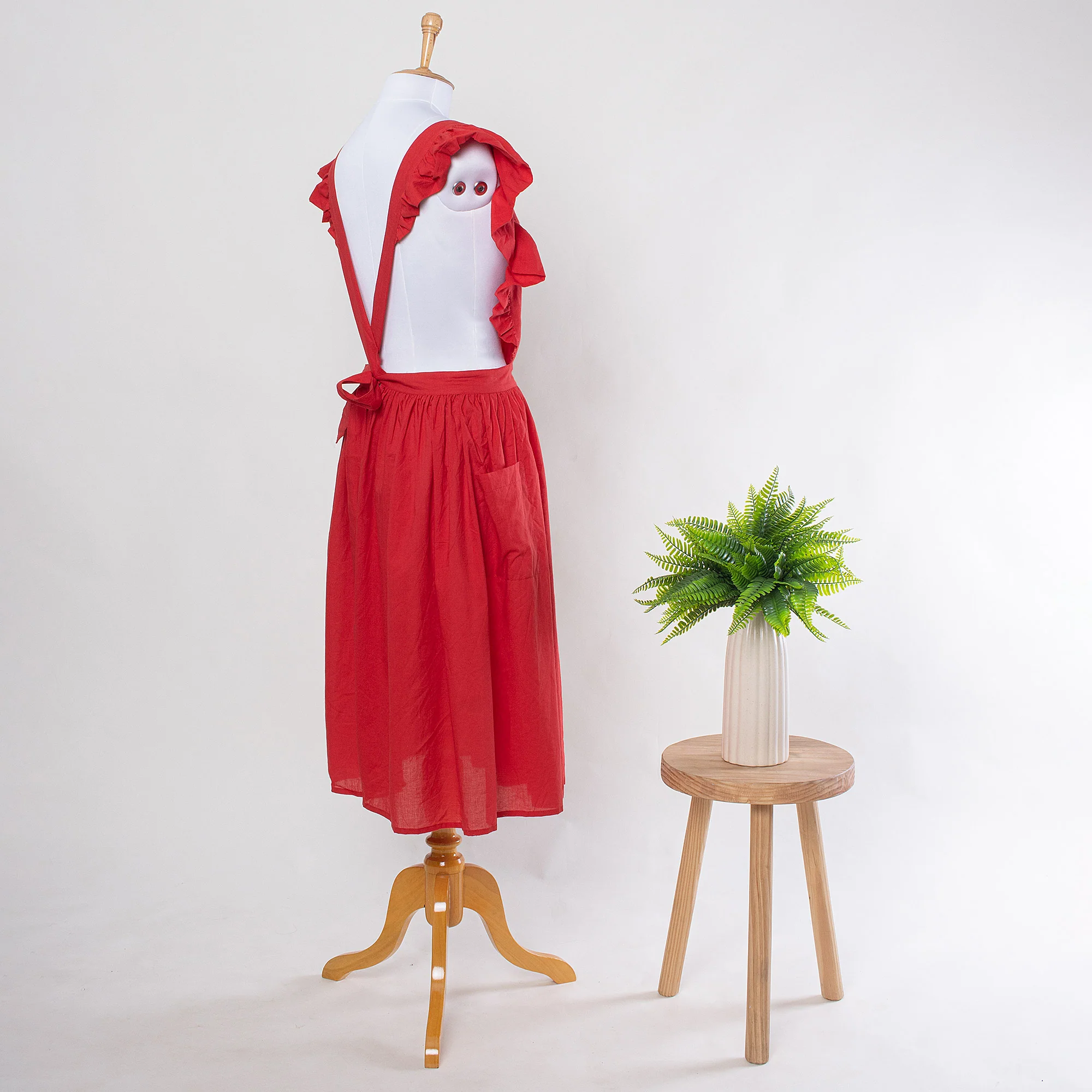 Stylish Solid Indian Hand Dyed Cotton Women's Apron Dress with Pockets - Image 2