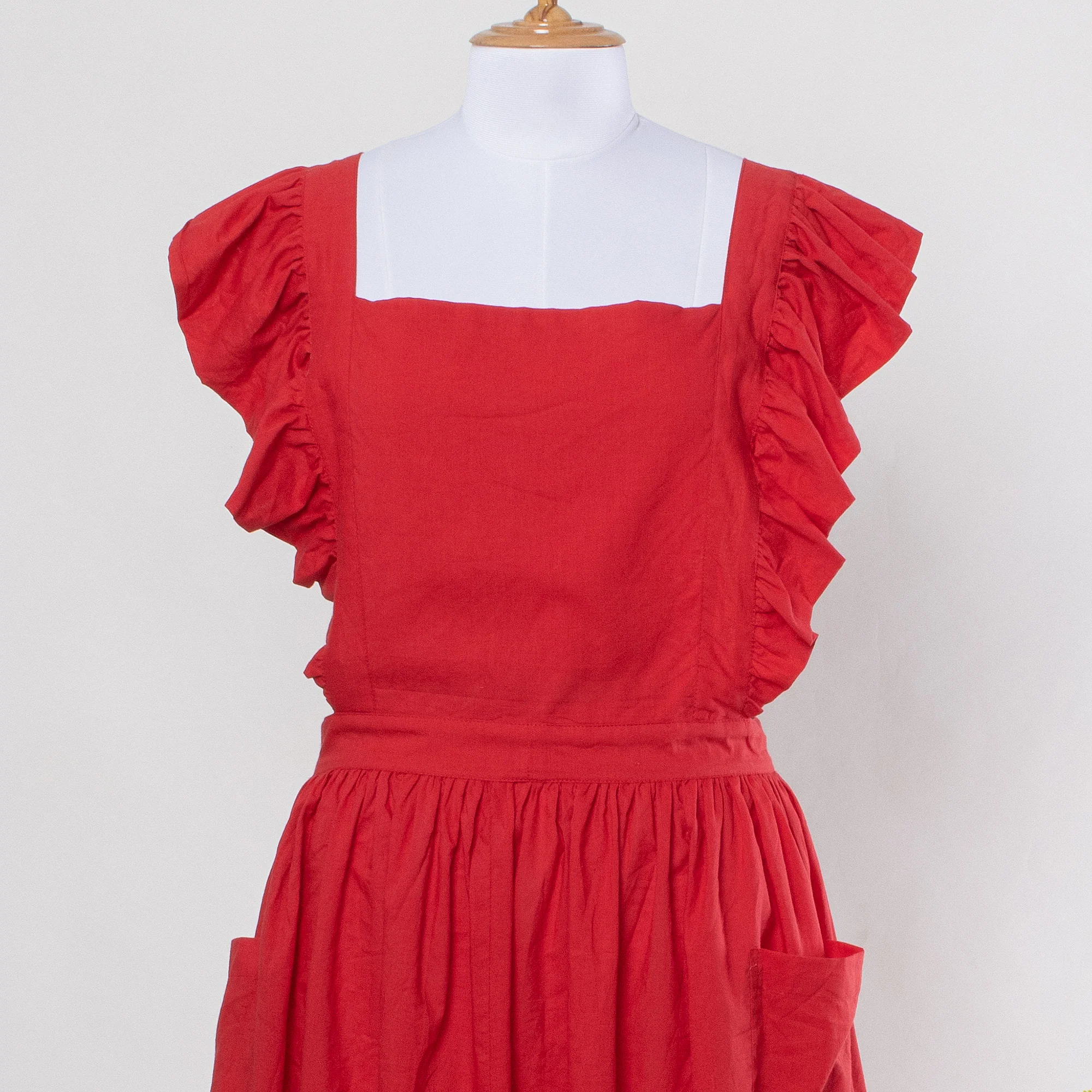 Stylish Solid Indian Hand Dyed Cotton Women's Apron Dress with Pockets - Image 3
