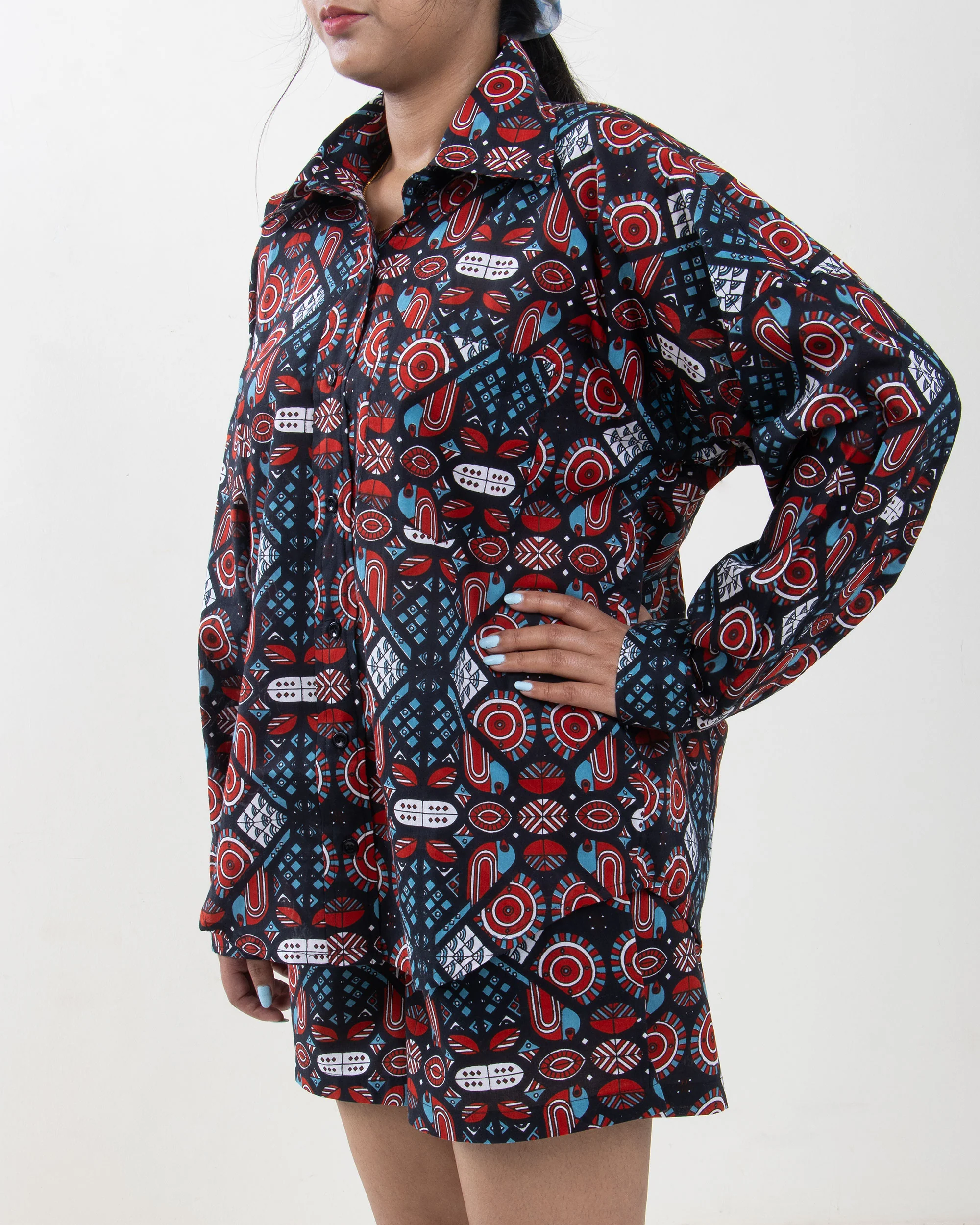 Short with Shirt and Pajama Cotton Printed Black Co-Ord set For Women - Image 5