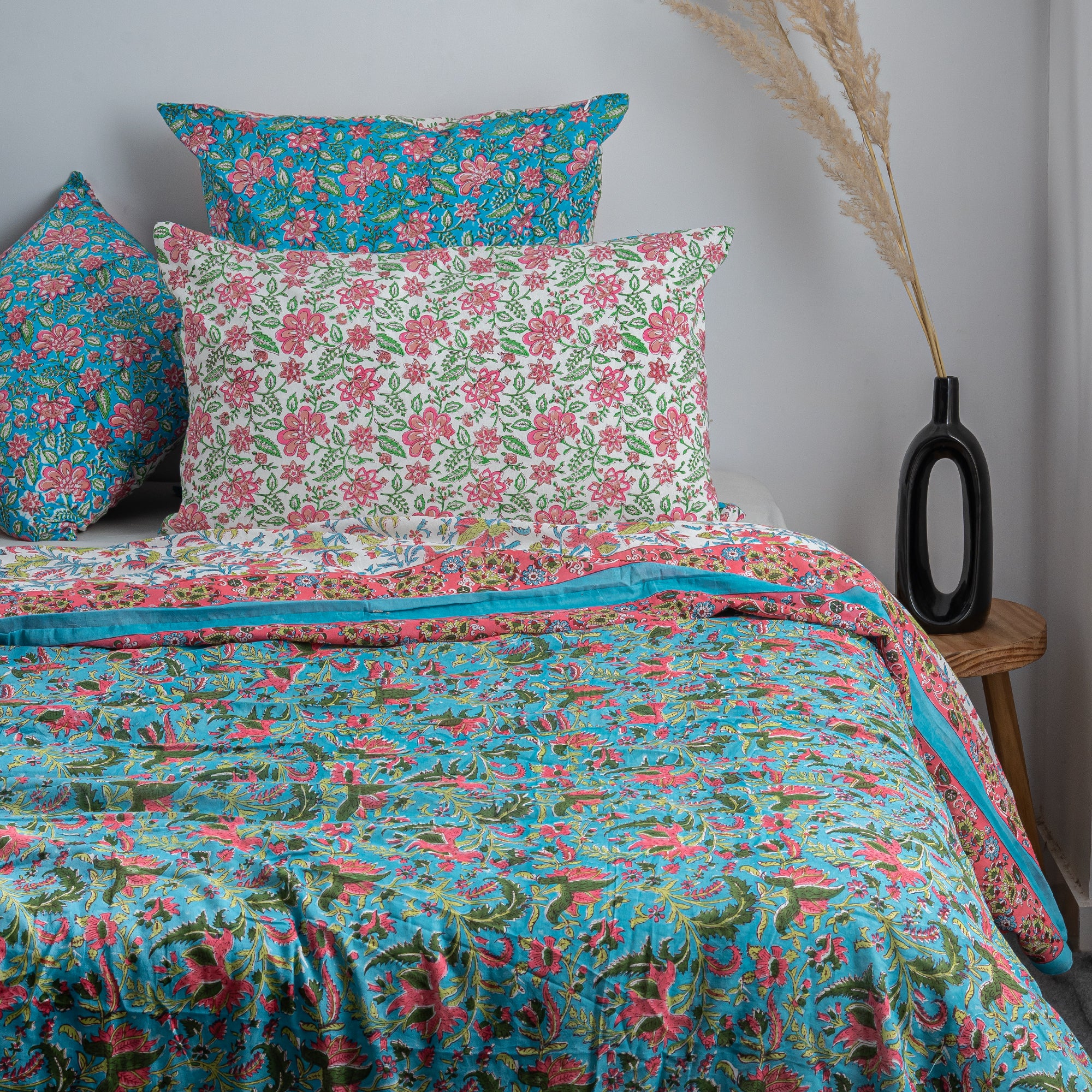Multicolor Hand Block Printed Floral Duvet Cover