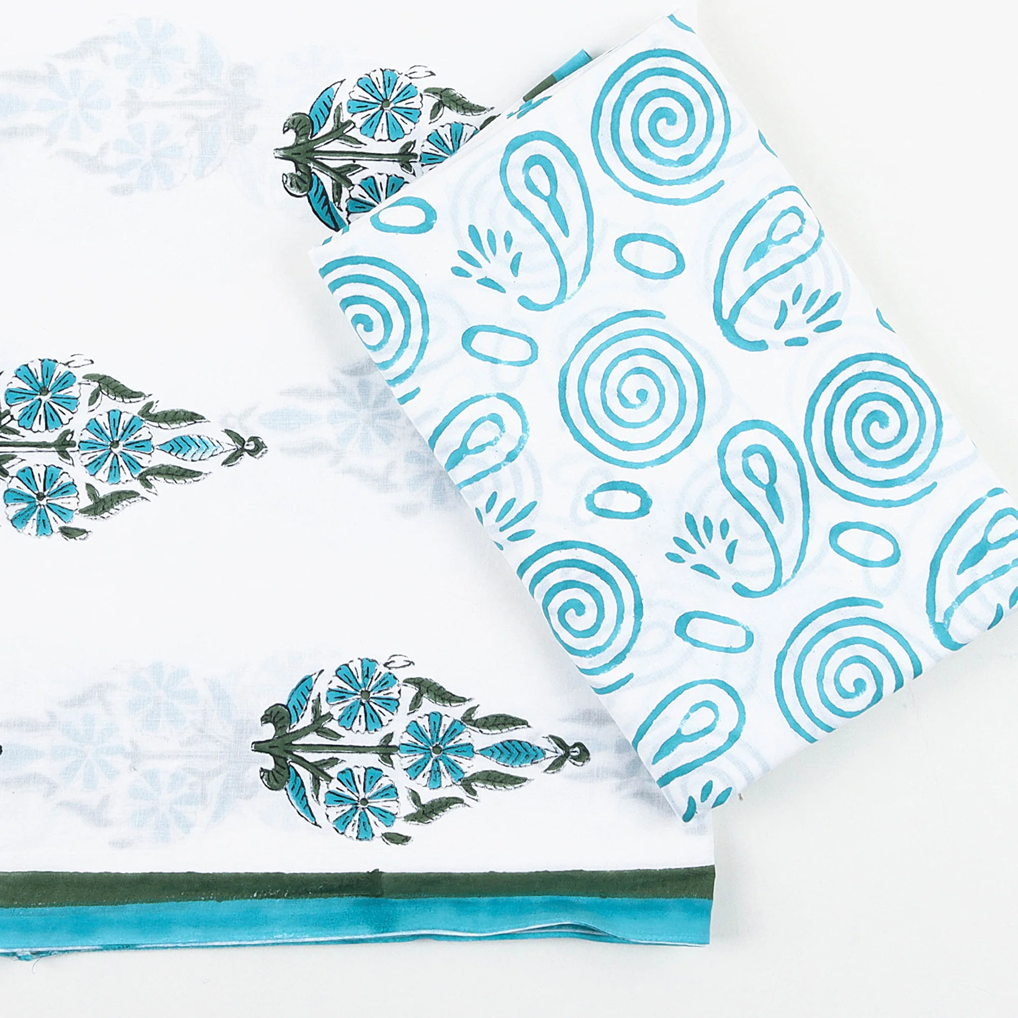 Woman unstitched Suit Set Kota Doria Dupatta Sky Blue geometrical Design - Image 2