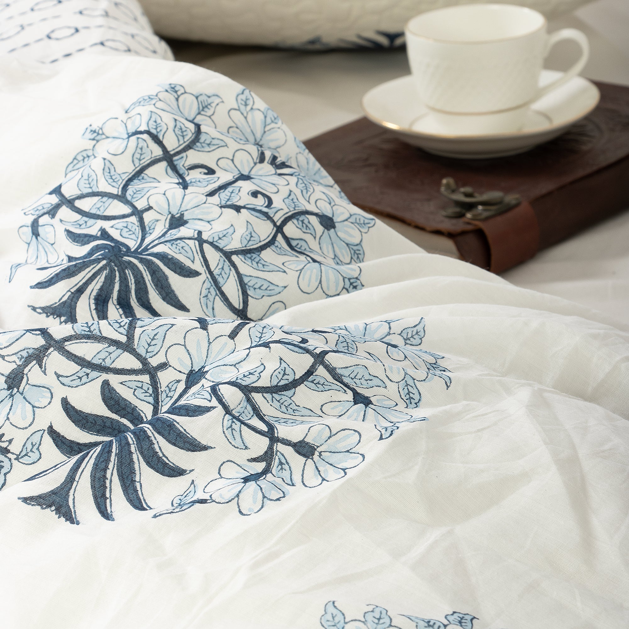 Minimalist Indian Block Printed Floral Duvet Cover - Image 4