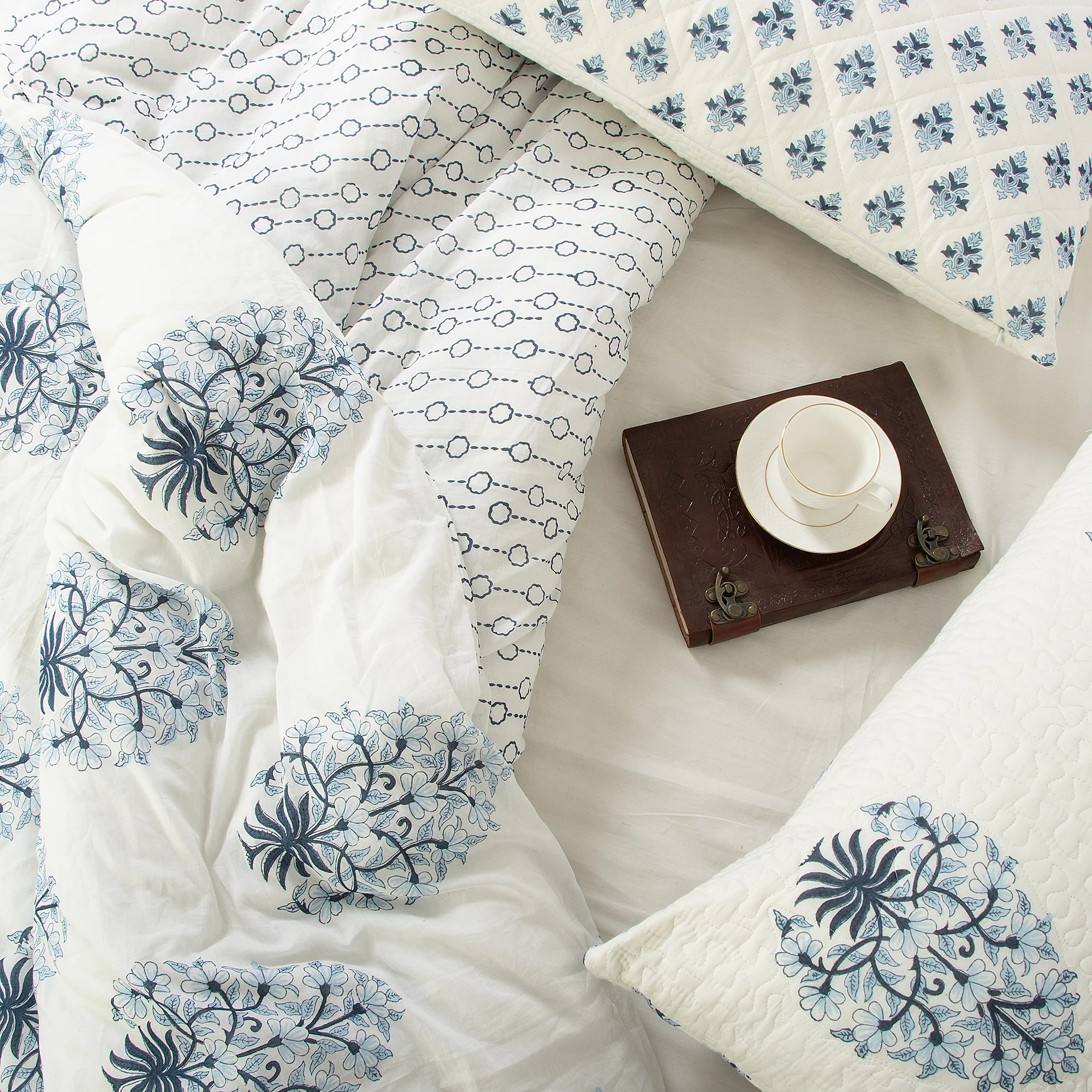 Minimalist Indian Block Printed Floral Duvet Cover - Image 5