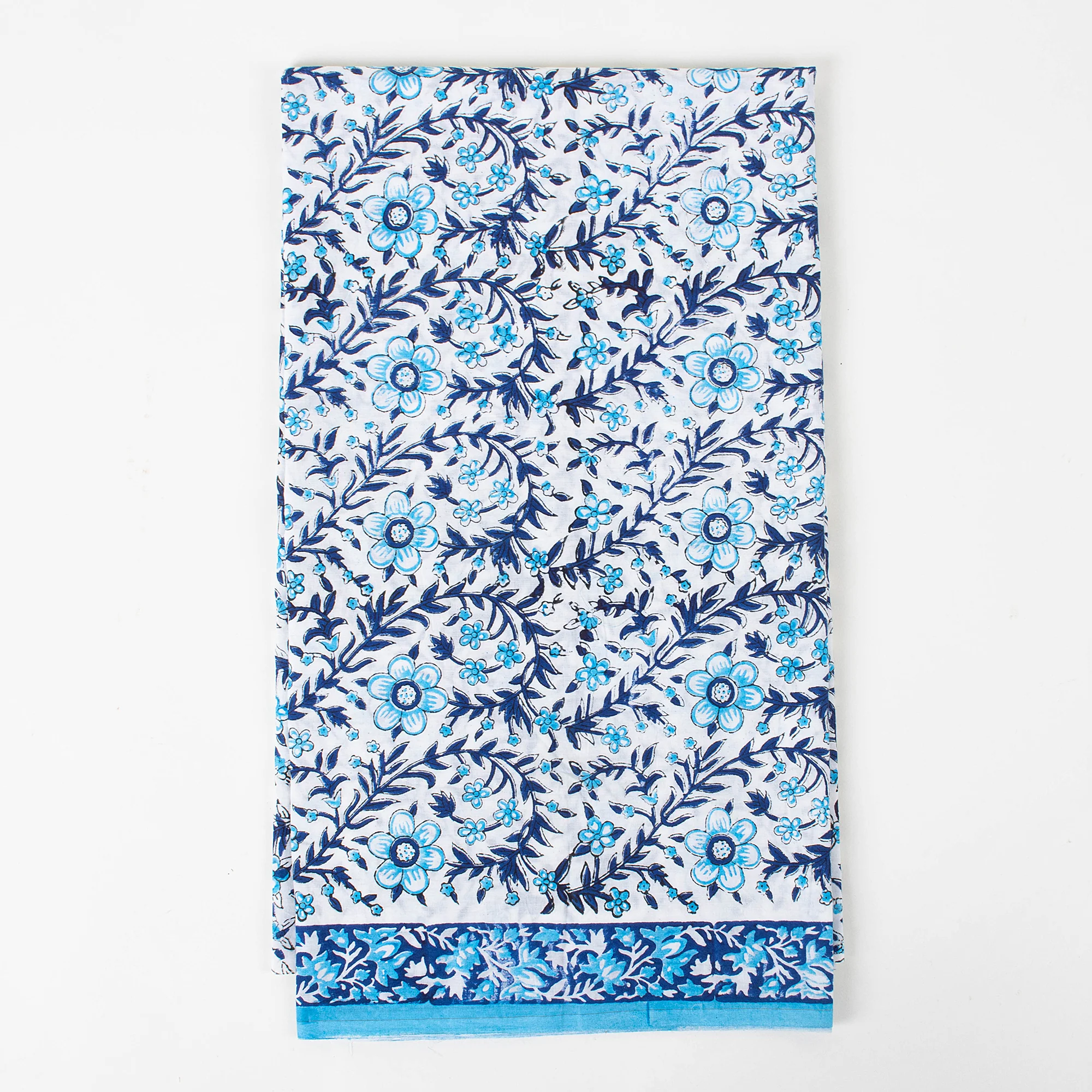 Sky Blue Floral Unstitched Suit Set Women Dress Cotton Dupatta - Image 4