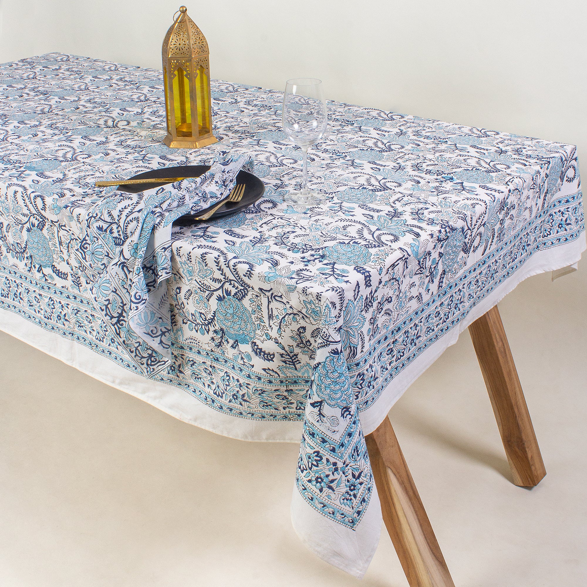Home Decor Indian Block Printed Floral Cotton Tablecloths Cover for Dinner - Image 3