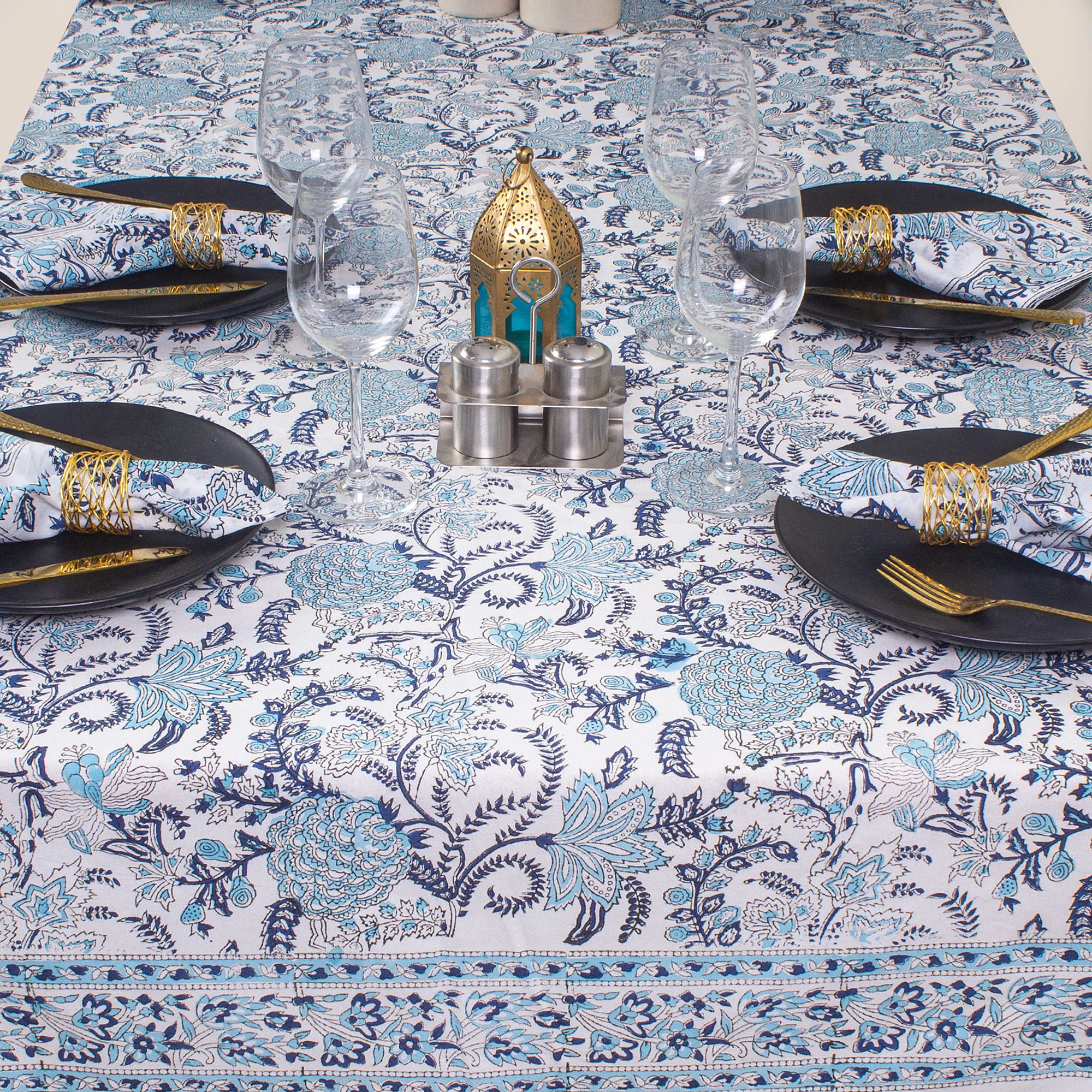 Home Decor Indian Block Printed Floral Cotton Tablecloths Cover for Dinner - Image 4
