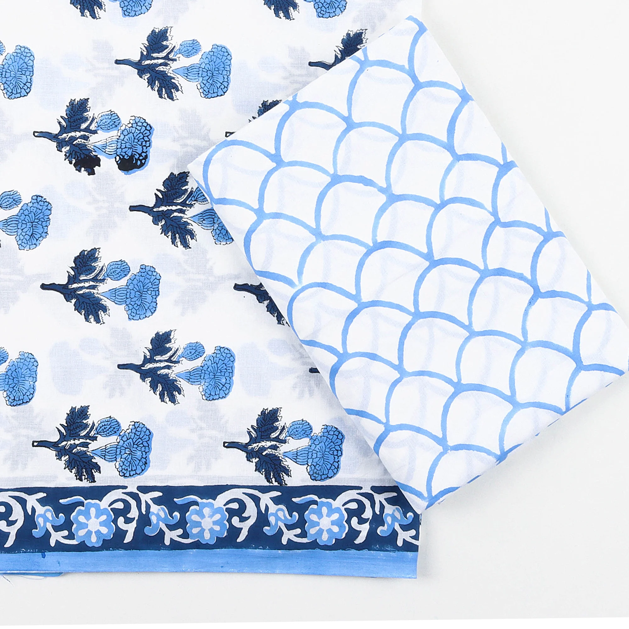 Sky Blue Floral Pattern Woman 3PC Suit Set Cotton Dupatta - Image 2