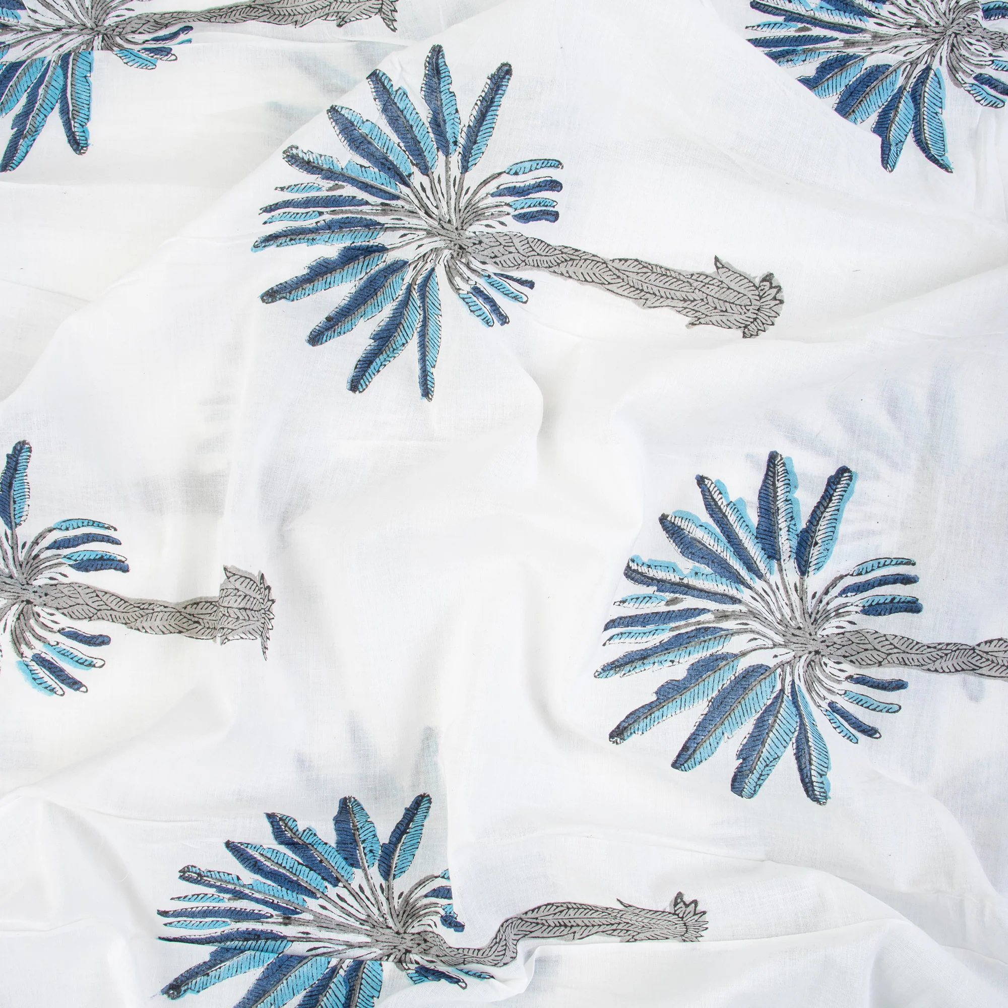 Blue Palm Tree Hand Blocked Light Weighted Cotton Fabric - Image 2