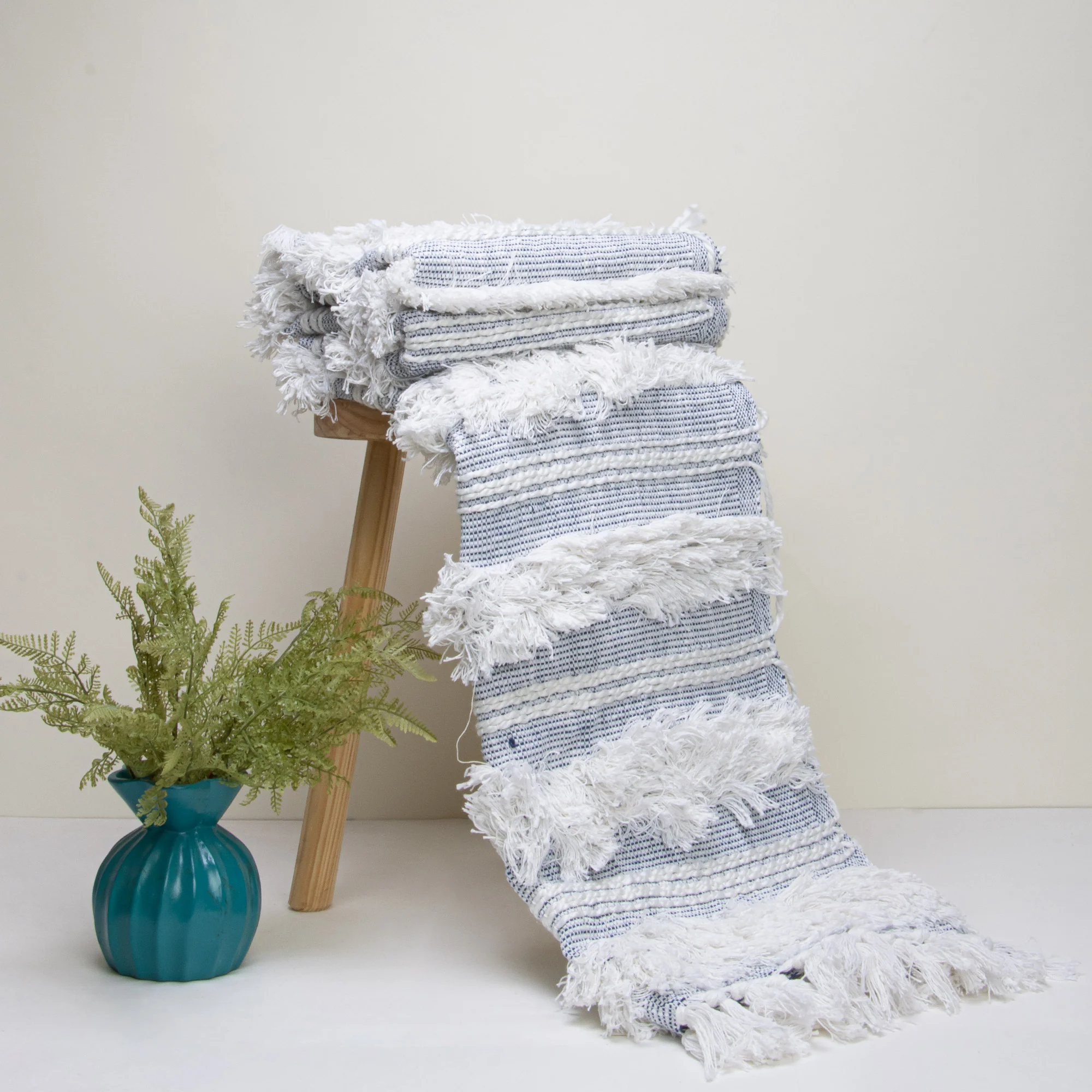 Indian Handcrafted Tufted Woven Cotton Throw Blanket for Armchairs - Image 8