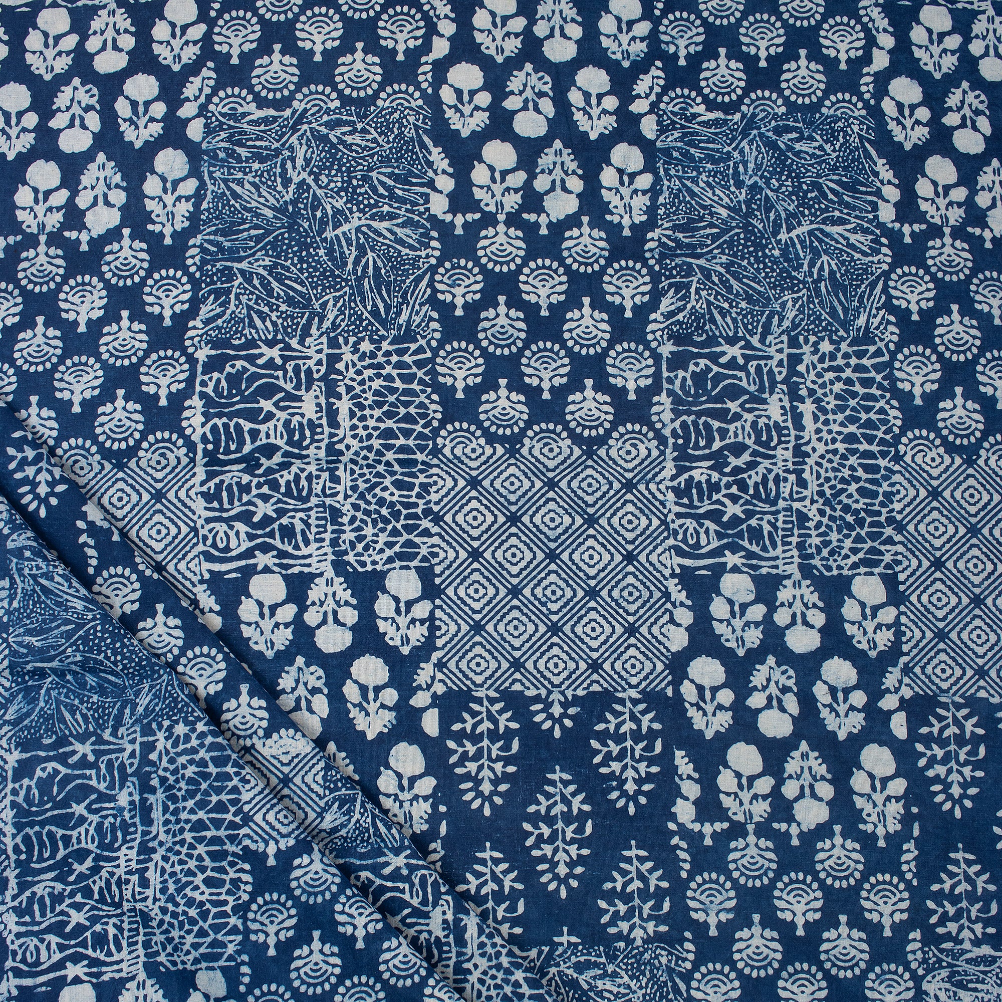 Sustainable Indigo Blue Patchwork Hand Printed Soft Cotton Fabric Cloth