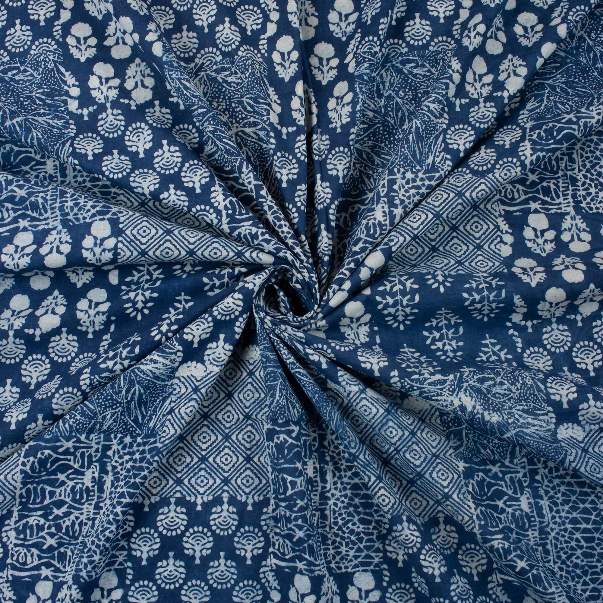 Sustainable Indigo Blue Patchwork Hand Printed Soft Cotton Fabric Cloth - Image 3