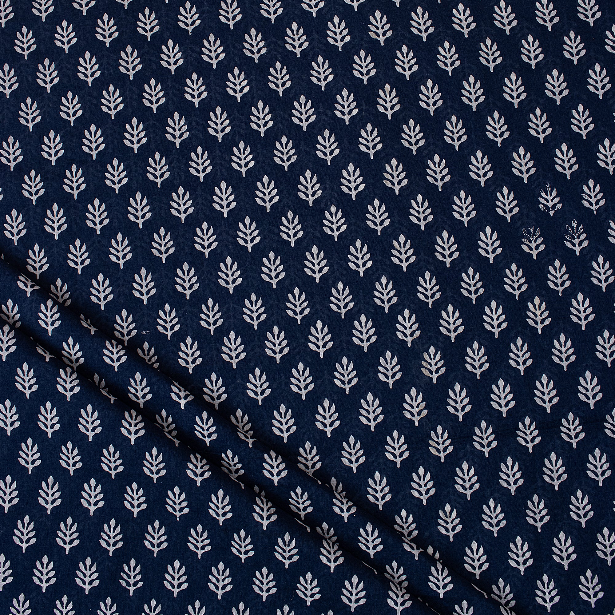 Handmade Block Printed Indigo Blue Boti Women's Clothing Fabric - Image 2