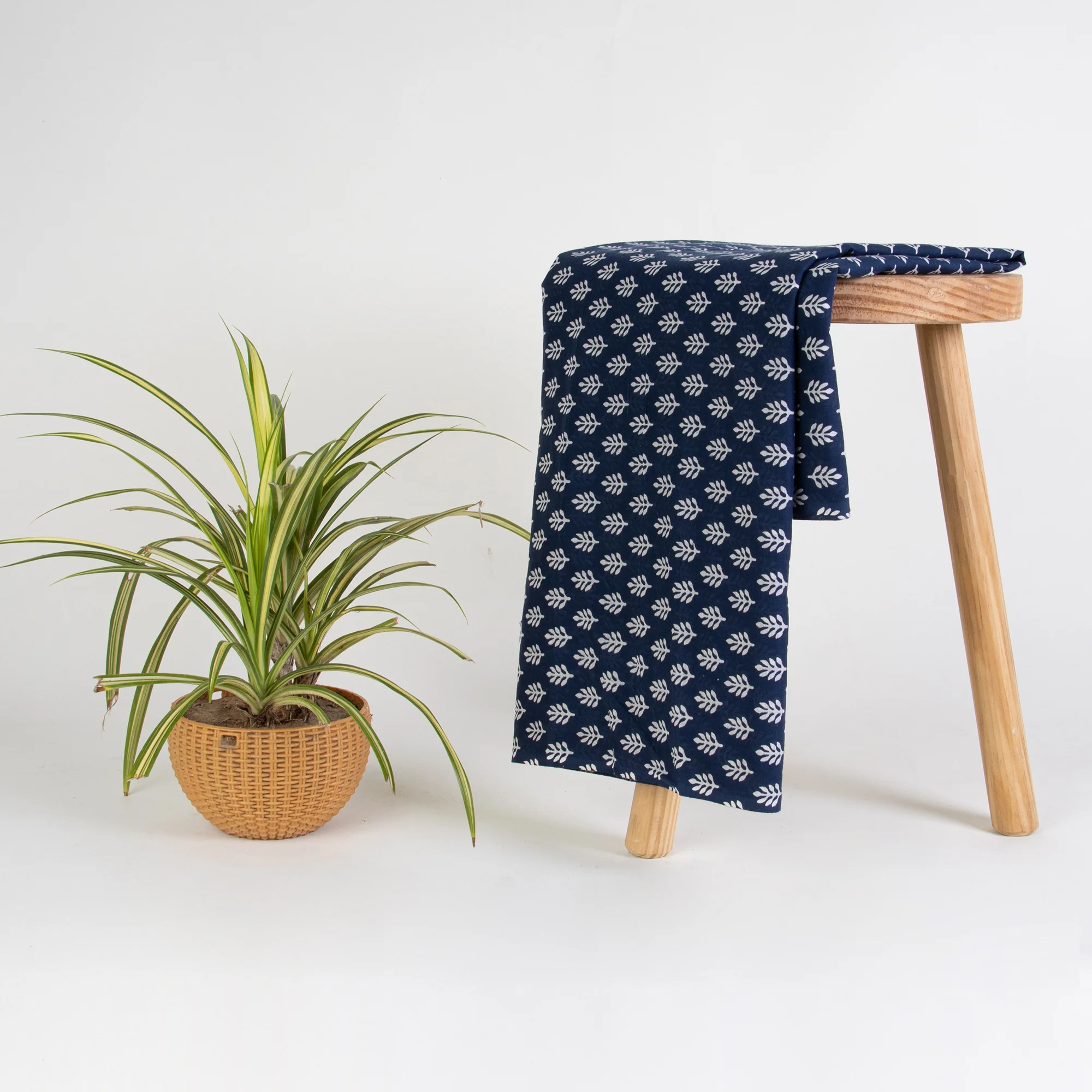 Handmade Block Printed Indigo Blue Boti Women's Clothing Fabric - Image 5