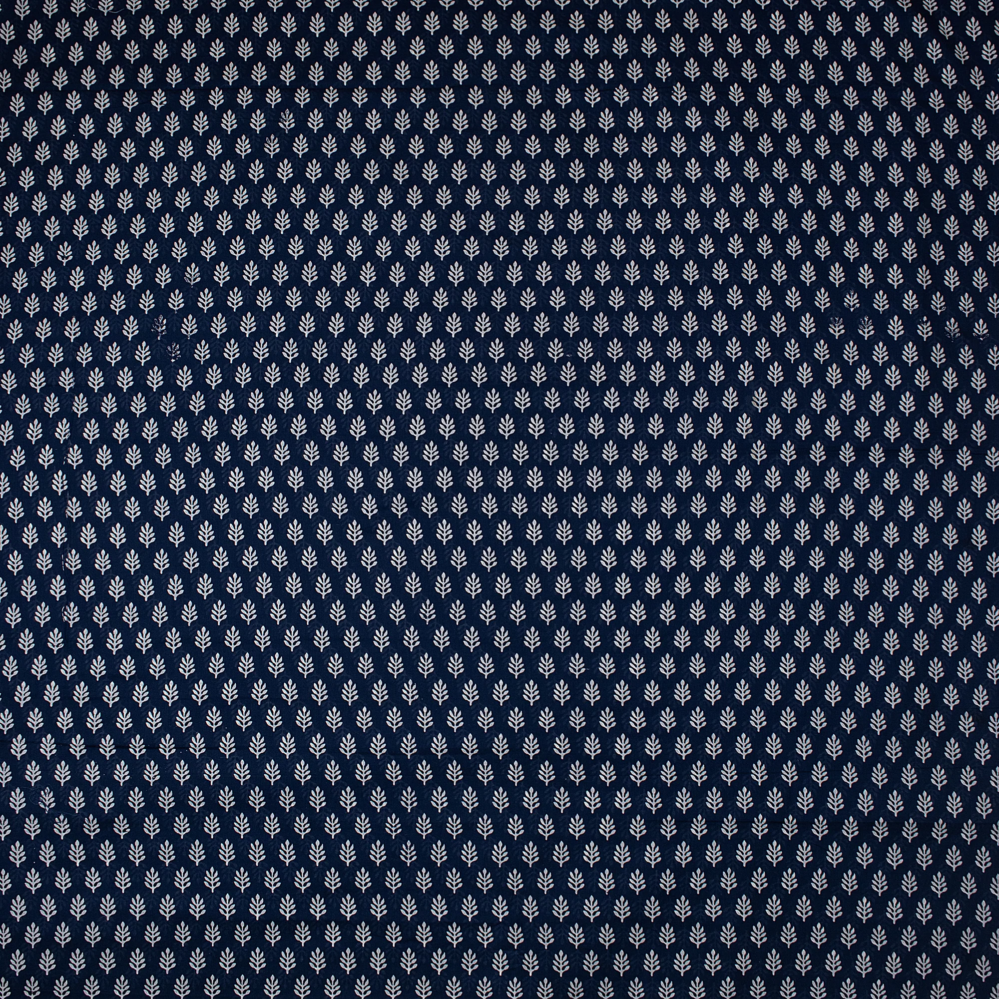 Handmade Block Printed Indigo Blue Boti Women's Clothing Fabric - Image 6