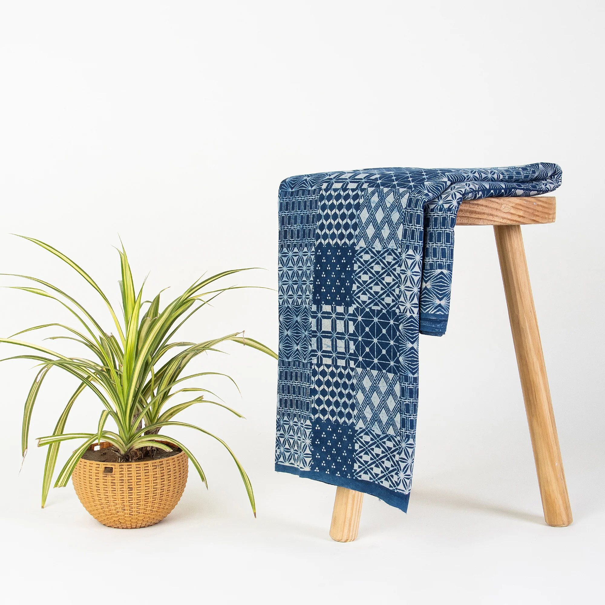 Block Printed Indian Handmade Indigo Patchwork Cotton Fabric - Image 2