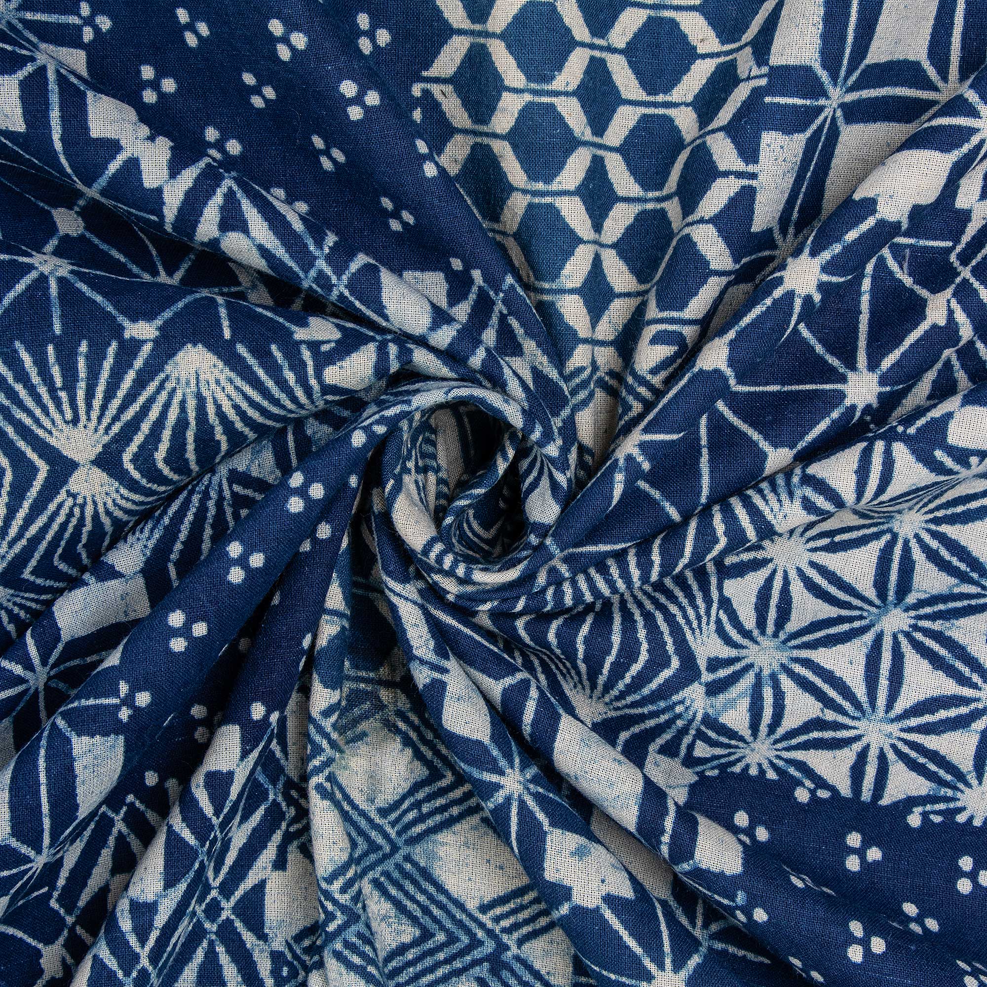 Block Printed Indian Handmade Indigo Patchwork Cotton Fabric - Image 6