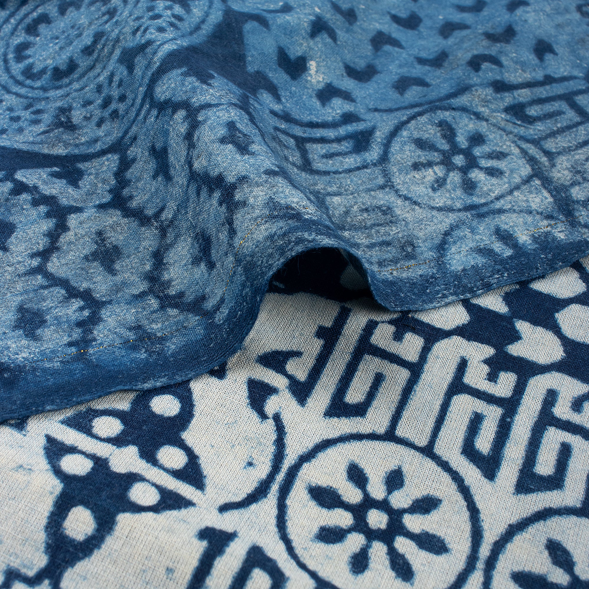Soft Indigo Blue Hand Block Printed Fabric by Yard - Image 5