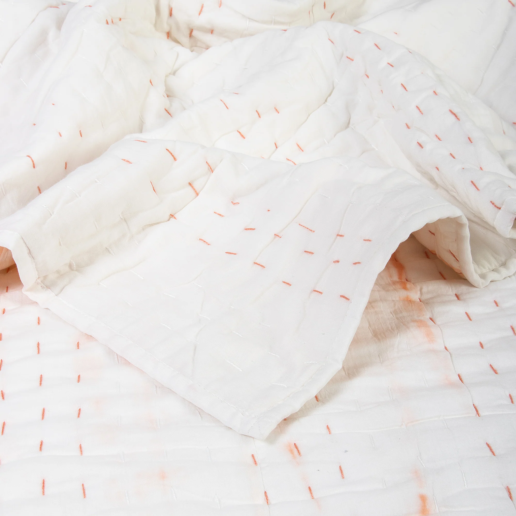 Soft Orange Tie Dye Kantha Cotton Quilt Blanket - Image 5